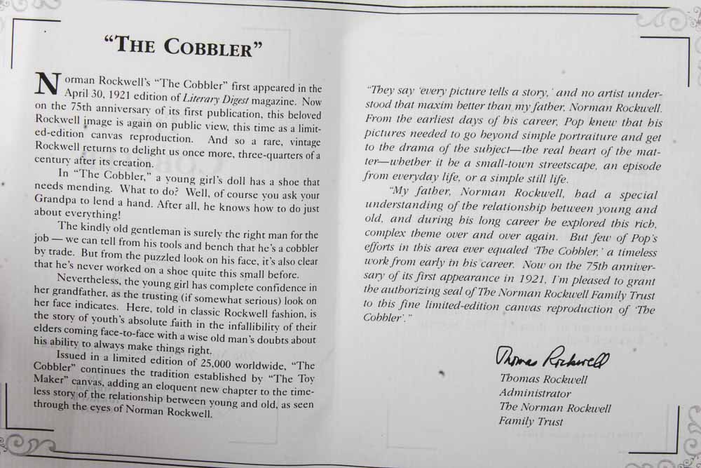 Norman Rockwell Offset Lithograph "The Cobbler"