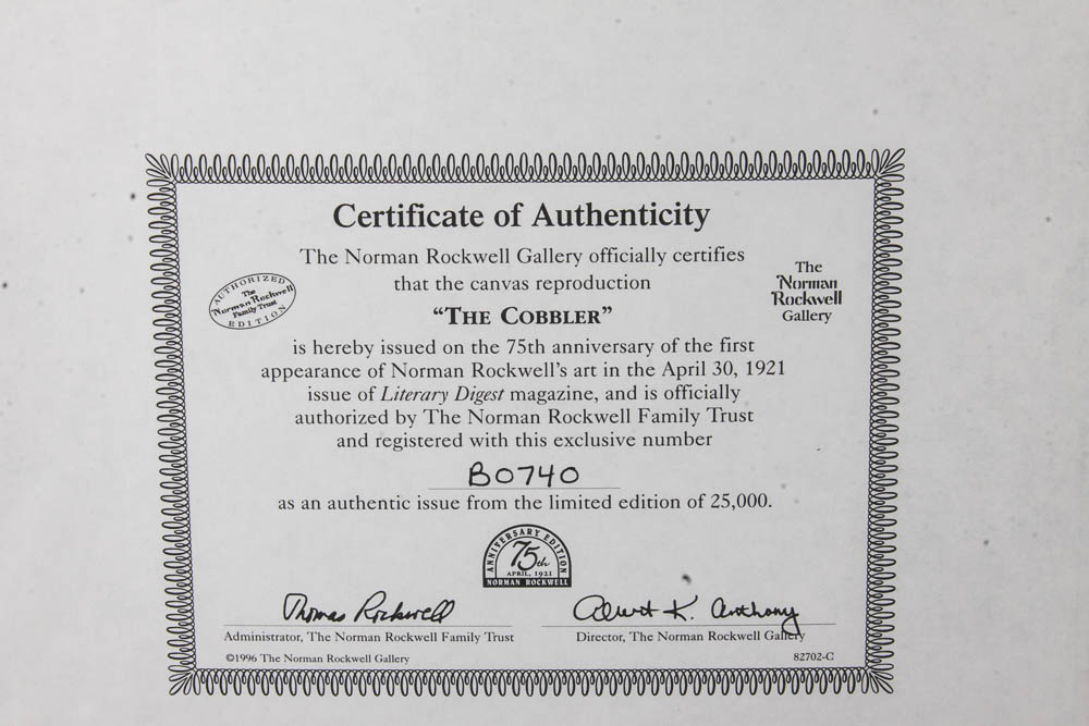 Norman Rockwell Offset Lithograph "The Cobbler"