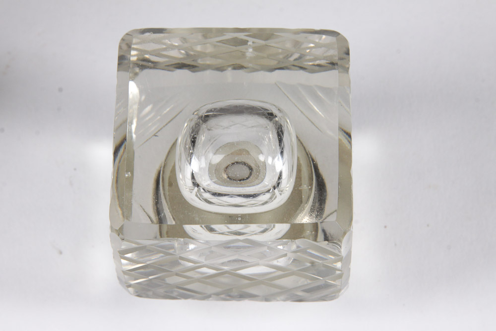 Pair of Glass Inkwells with Silver Plated Tray