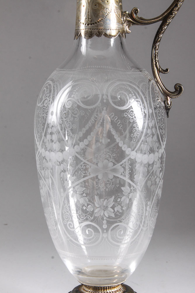Antique Victorian Sterling Silver and Etched Glass Claret Jug