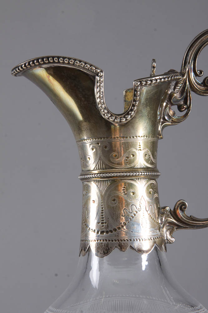 Antique Victorian Sterling Silver and Etched Glass Claret Jug