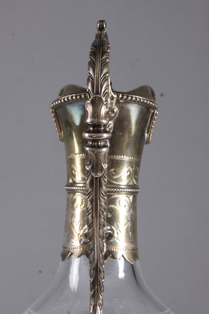 Antique Victorian Sterling Silver and Etched Glass Claret Jug