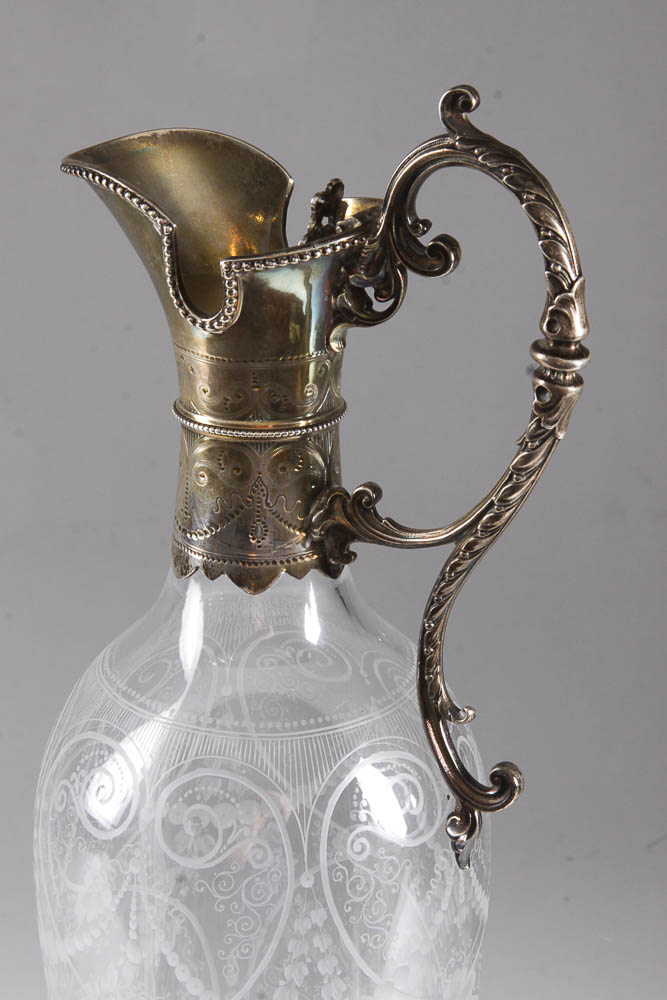 Antique Victorian Sterling Silver and Etched Glass Claret Jug