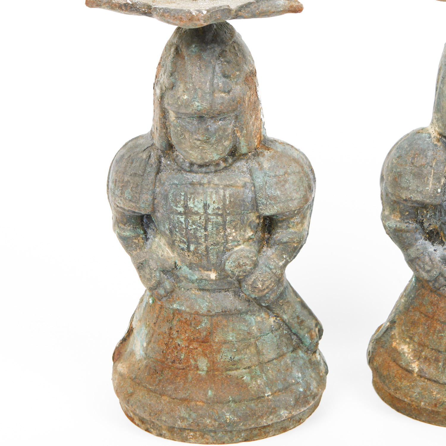 Pair of Vintage Metal Candlesticks With Warrior Motifs