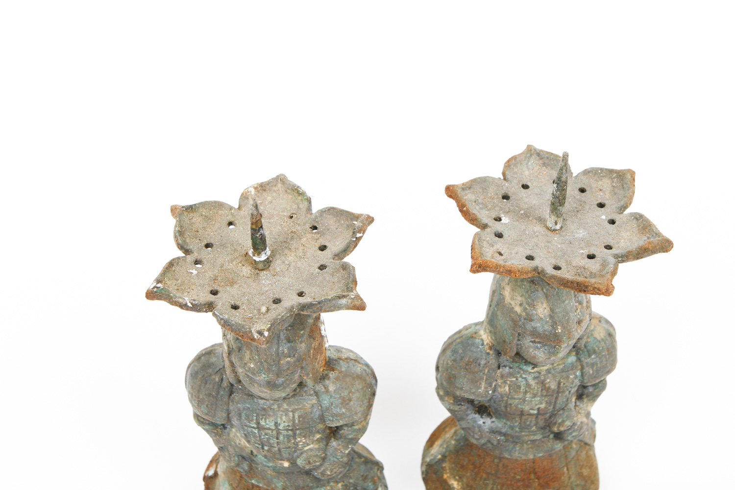 Pair of Vintage Metal Candlesticks With Warrior Motifs