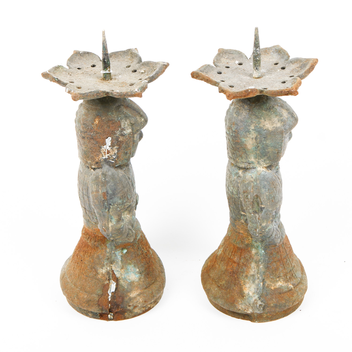 Pair of Vintage Metal Candlesticks With Warrior Motifs