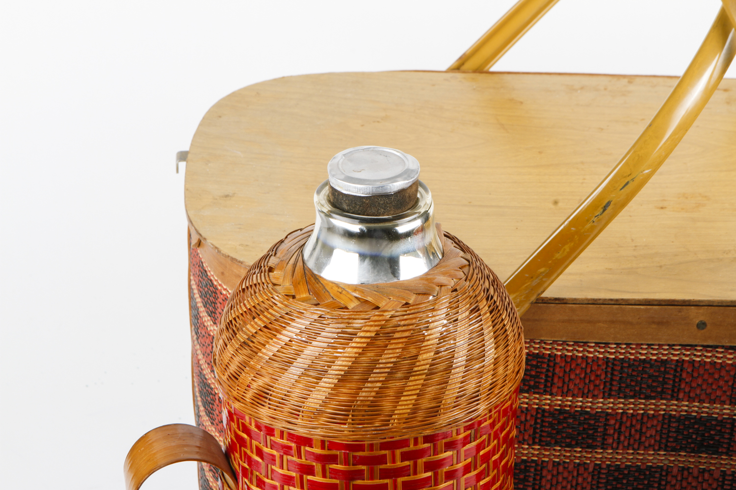 Vintage Wicker Picnic Basket With Canteens