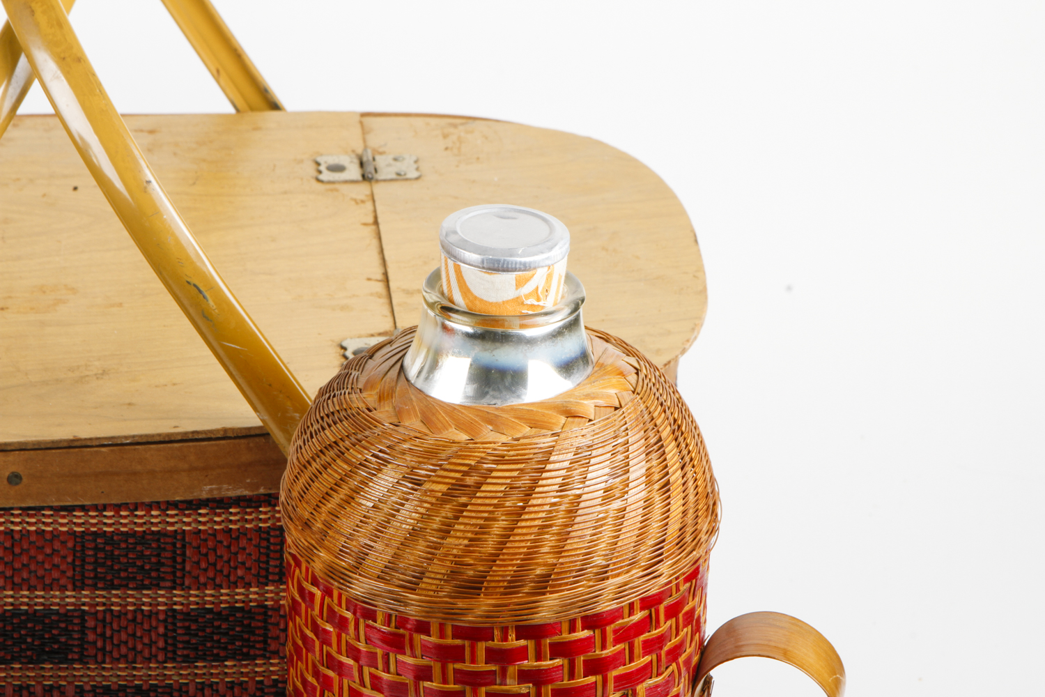 Vintage Wicker Picnic Basket With Canteens