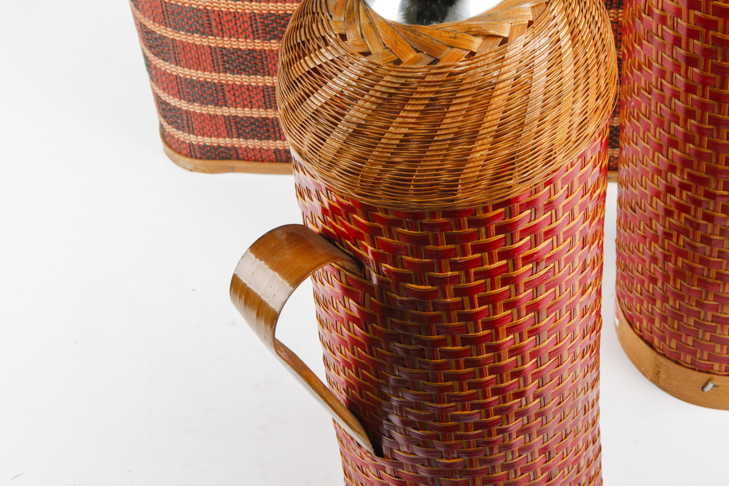Vintage Wicker Picnic Basket With Canteens