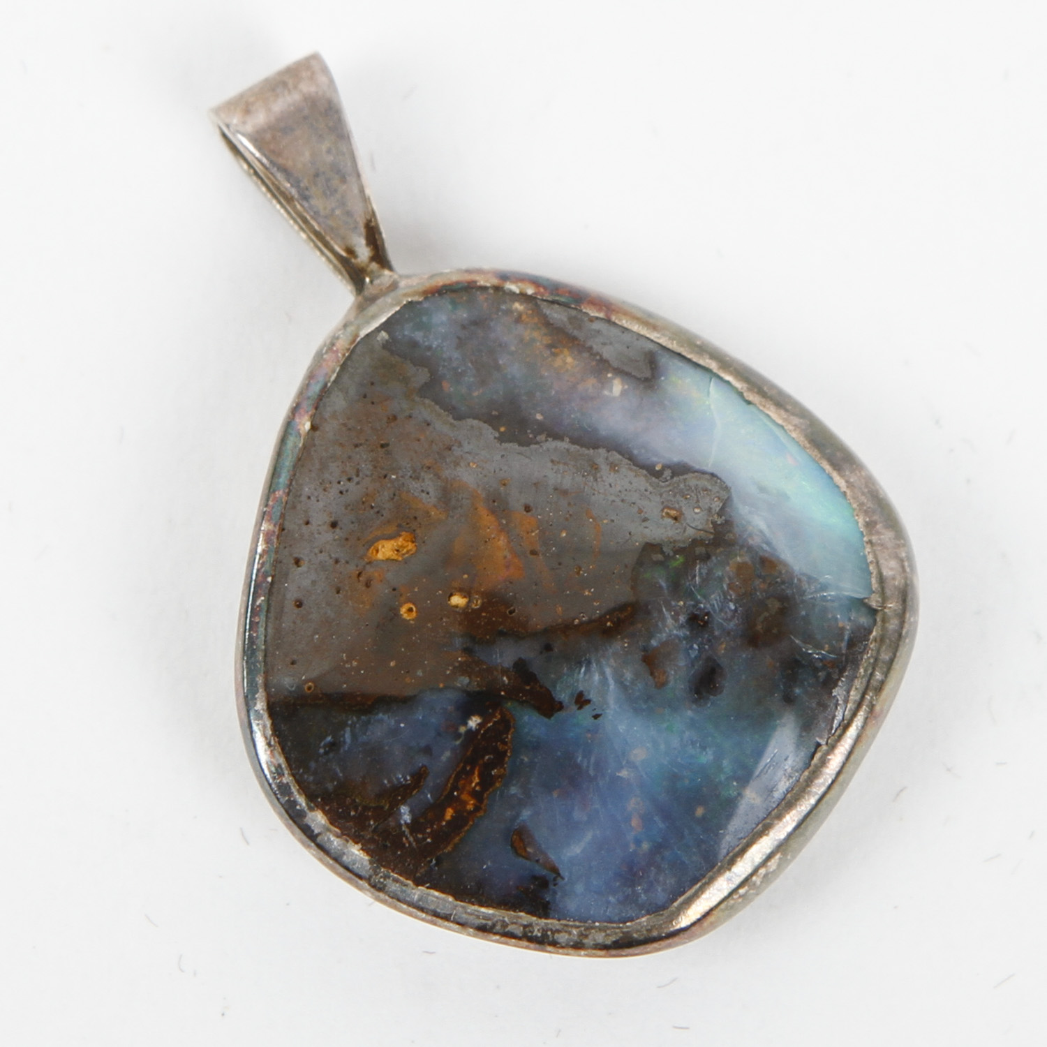 Sterling Silver and Boulder Opal Double Sided Pendant