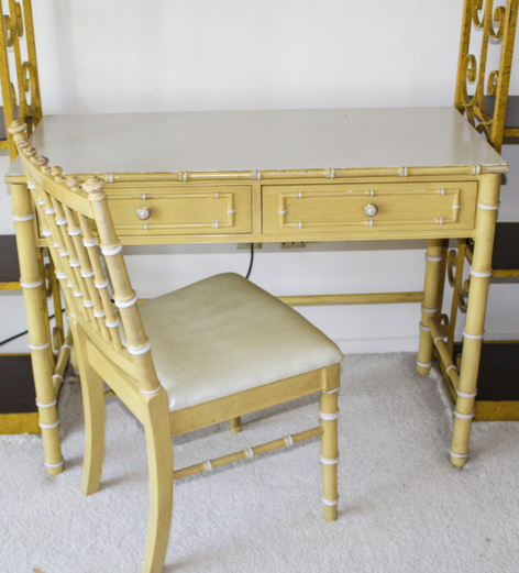 Vintage Rattan Desk With Chair