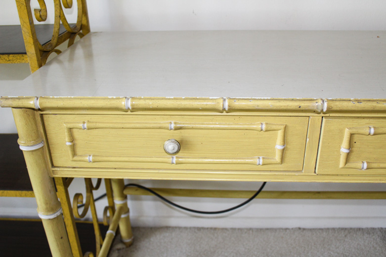 Vintage Rattan Desk With Chair