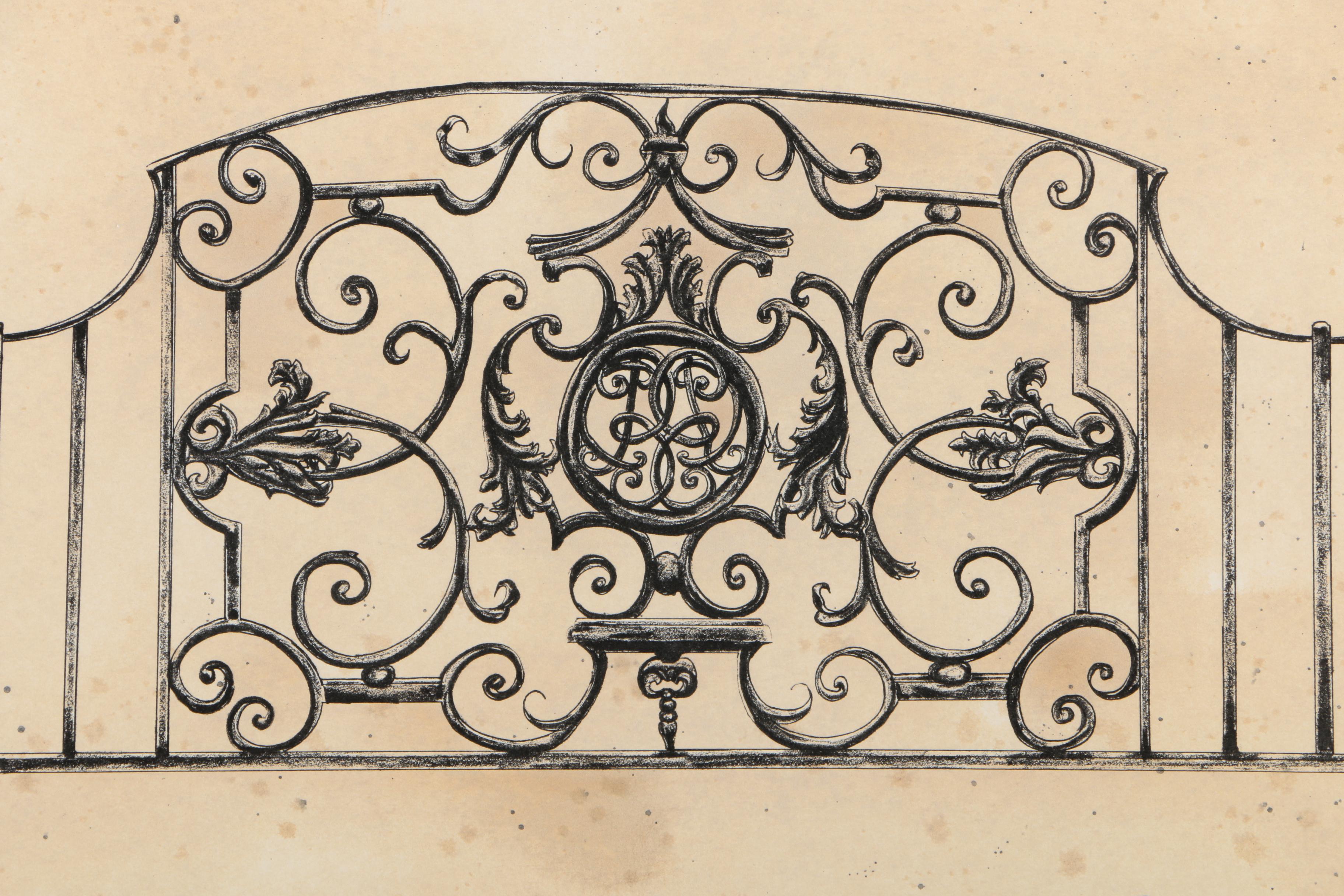 Lithograph "Wrought Iron Hansom Grille, France, 17th Century"