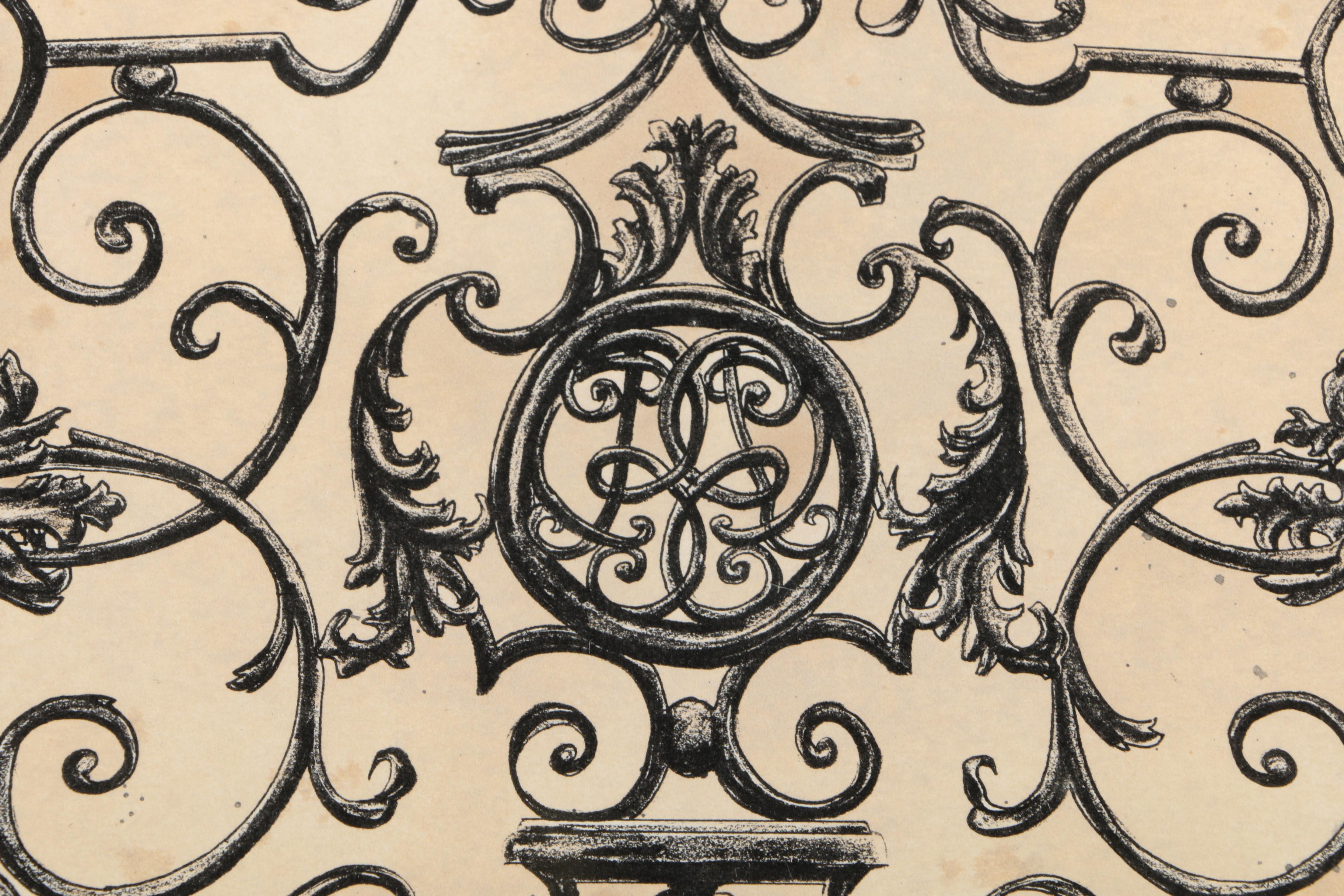 Lithograph "Wrought Iron Hansom Grille, France, 17th Century"