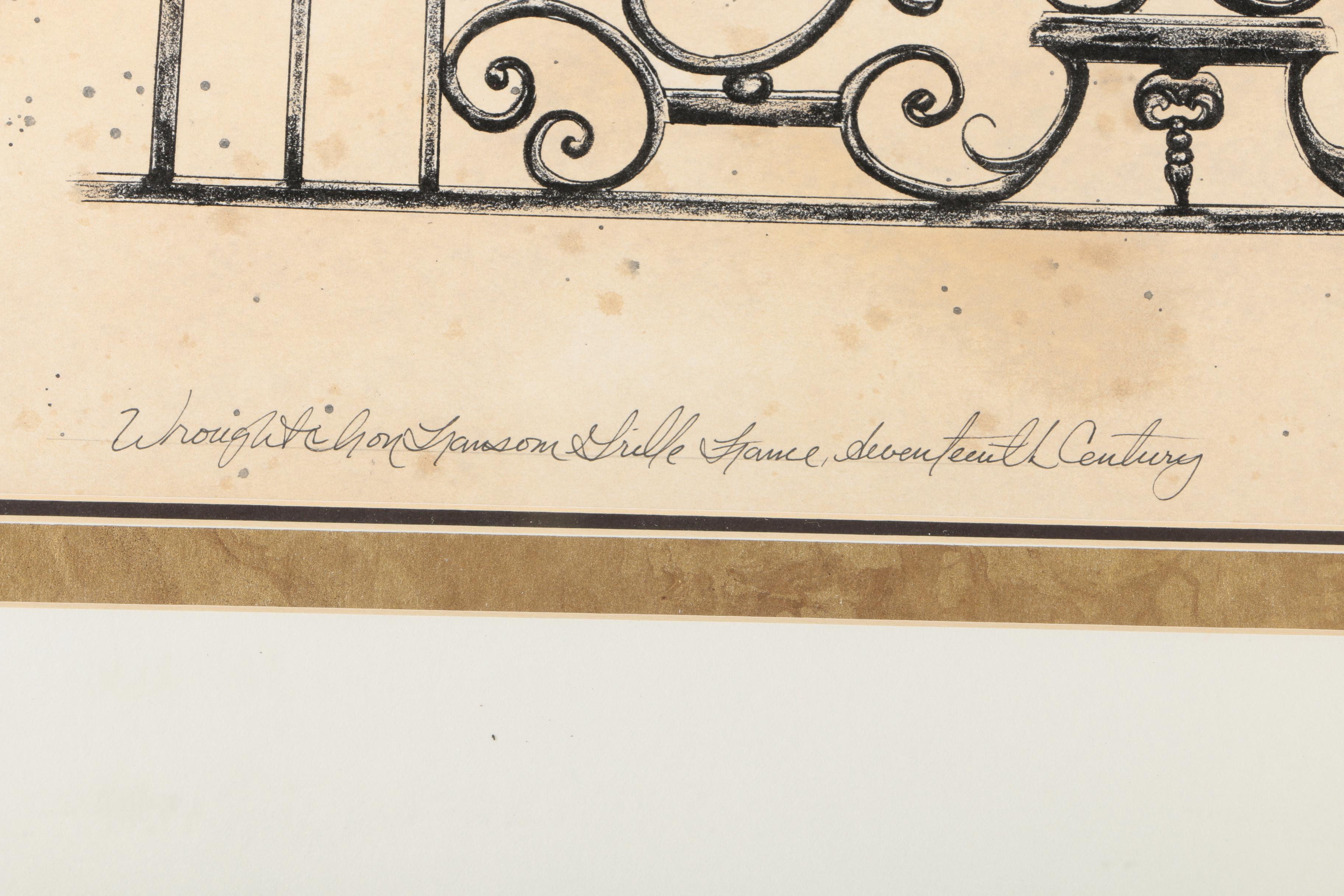 Lithograph "Wrought Iron Hansom Grille, France, 17th Century"