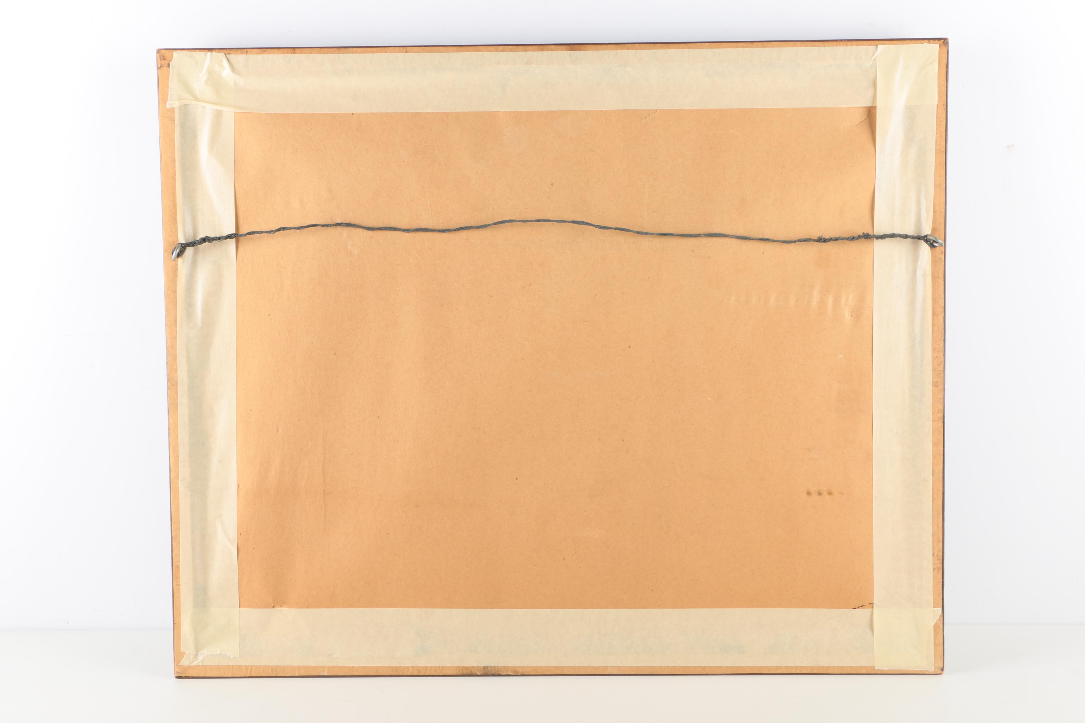 Hand-Colored Print of Female Nude Standing by a Staircase