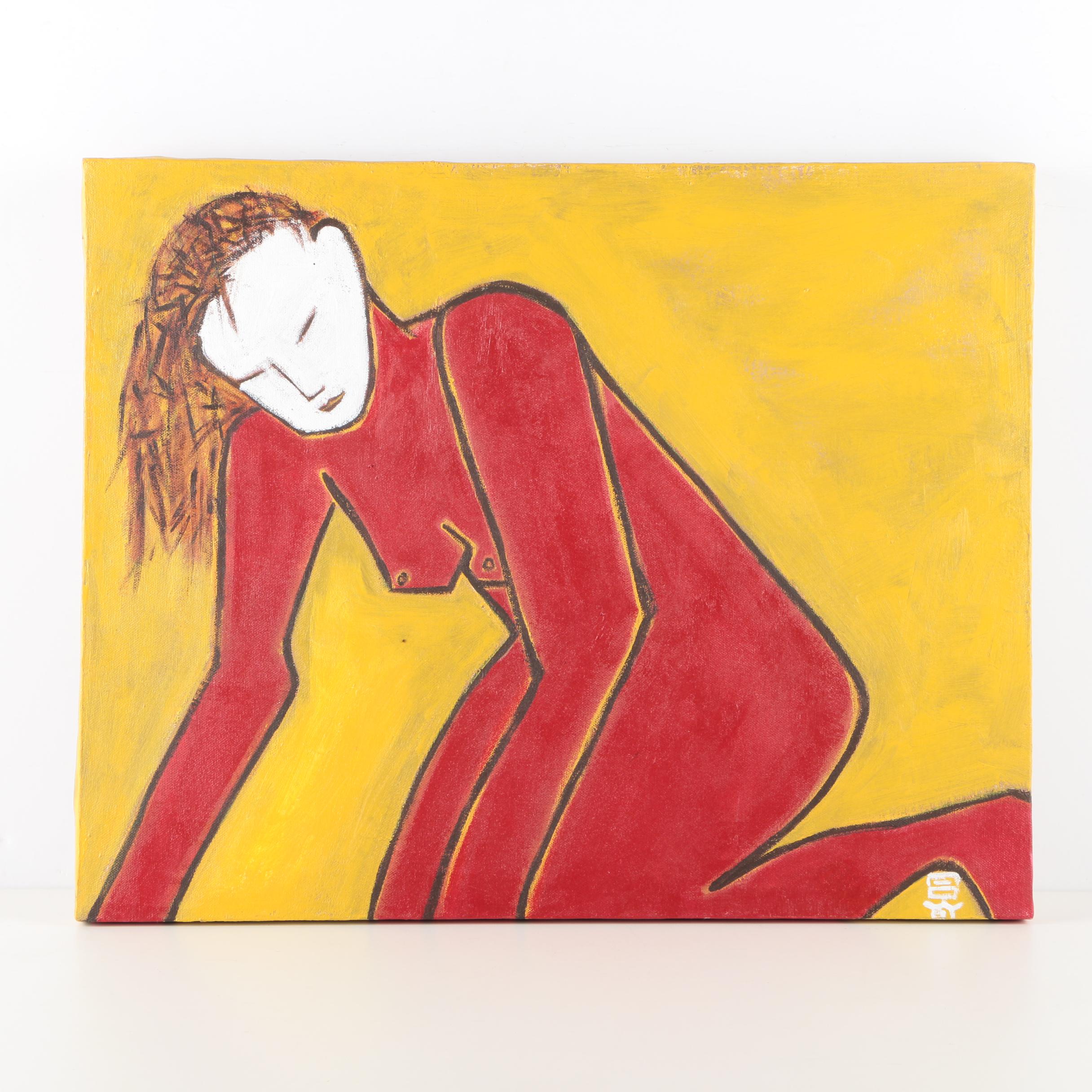 Amy Woodbury Oil on Canvas "Very Red Nude"