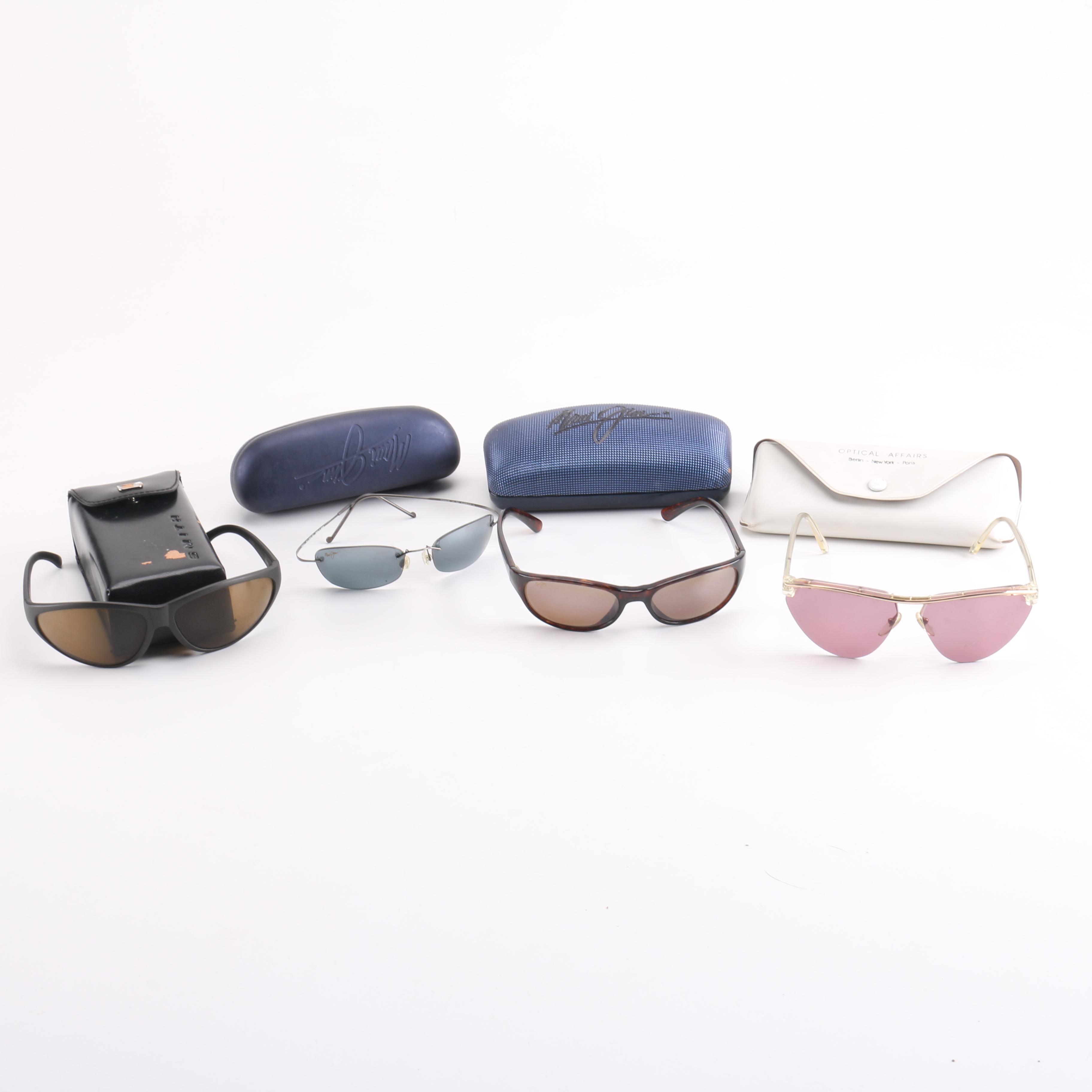 Collection of Sunglasses Including Maui Jim and Optical Affairs