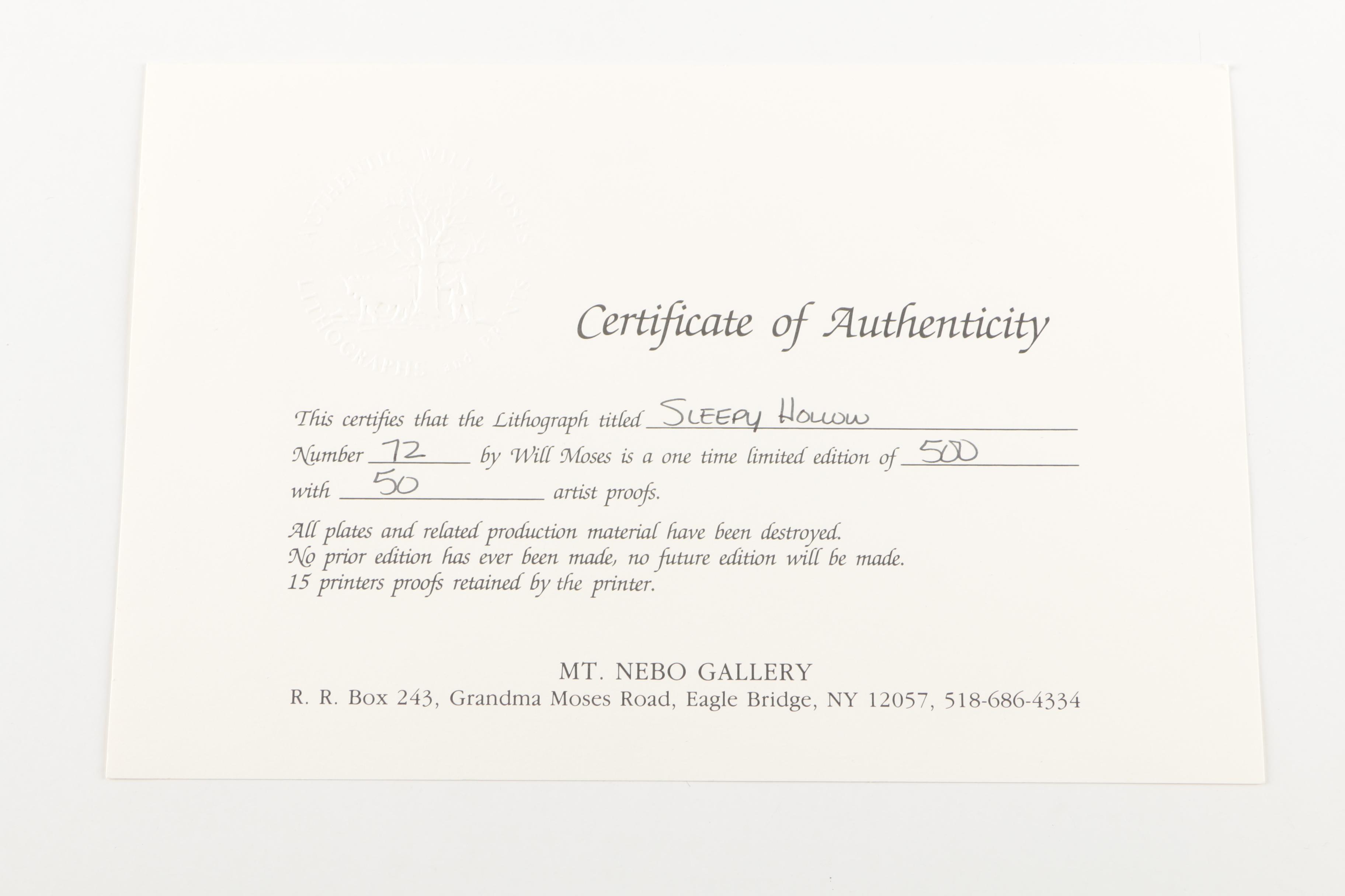 Will Moses Limited Edition Giclee on Paper "Sleepy Hollow"