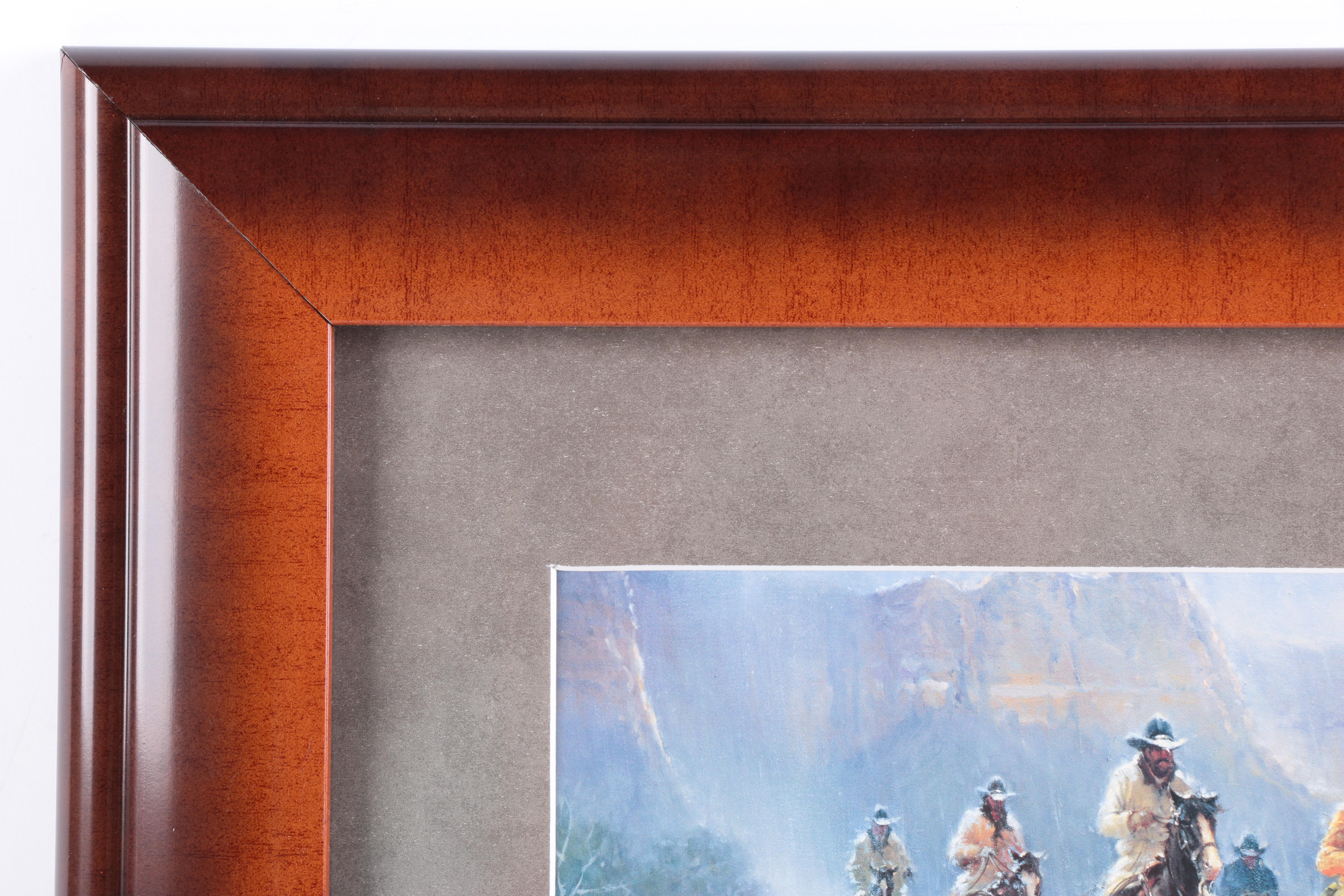 Offset Lithographs After G. Harvey Cowboy Paintings "Takin' A Soakin'" and "Lights of a New Era"