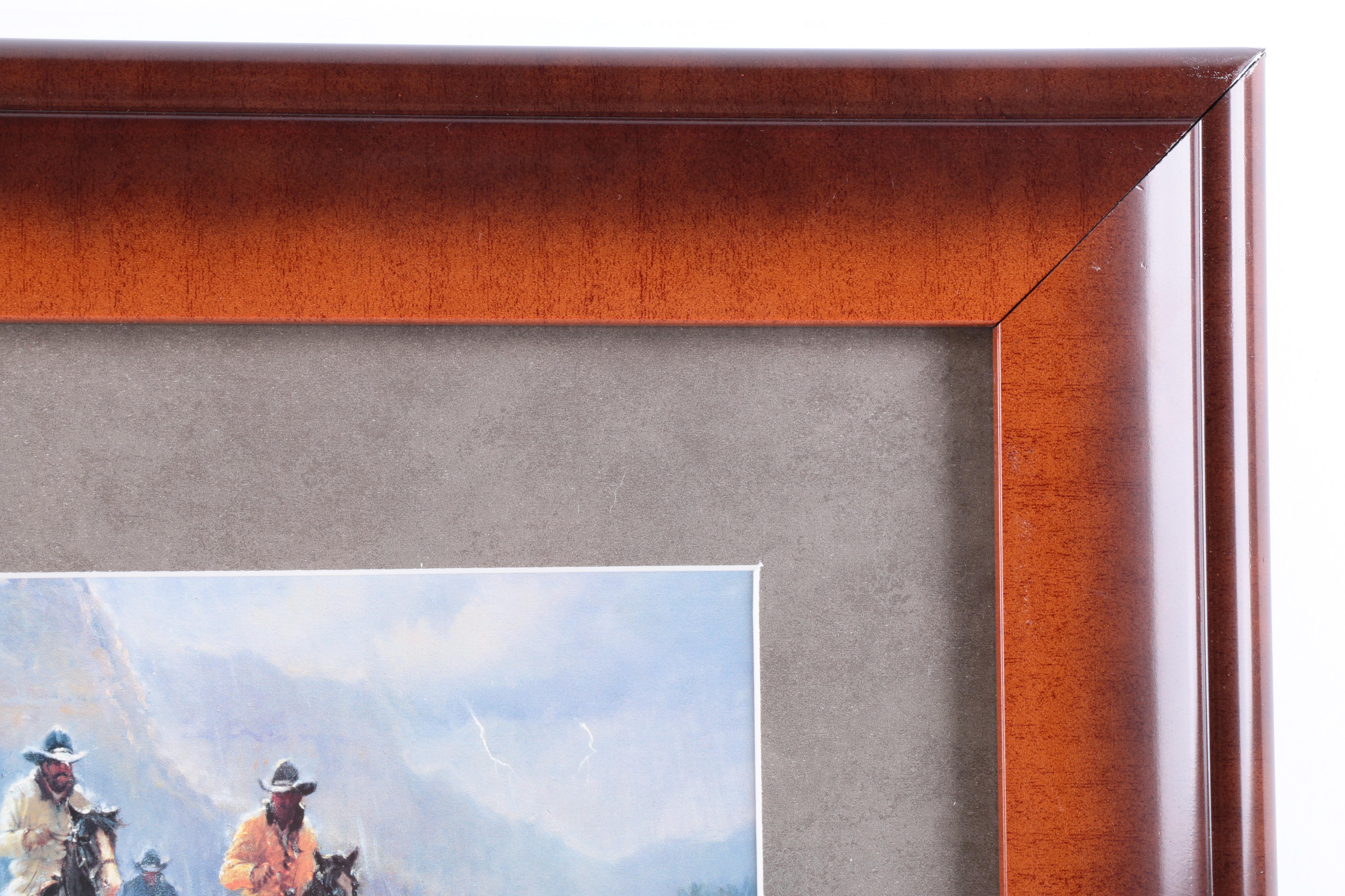 Offset Lithographs After G. Harvey Cowboy Paintings "Takin' A Soakin'" and "Lights of a New Era"