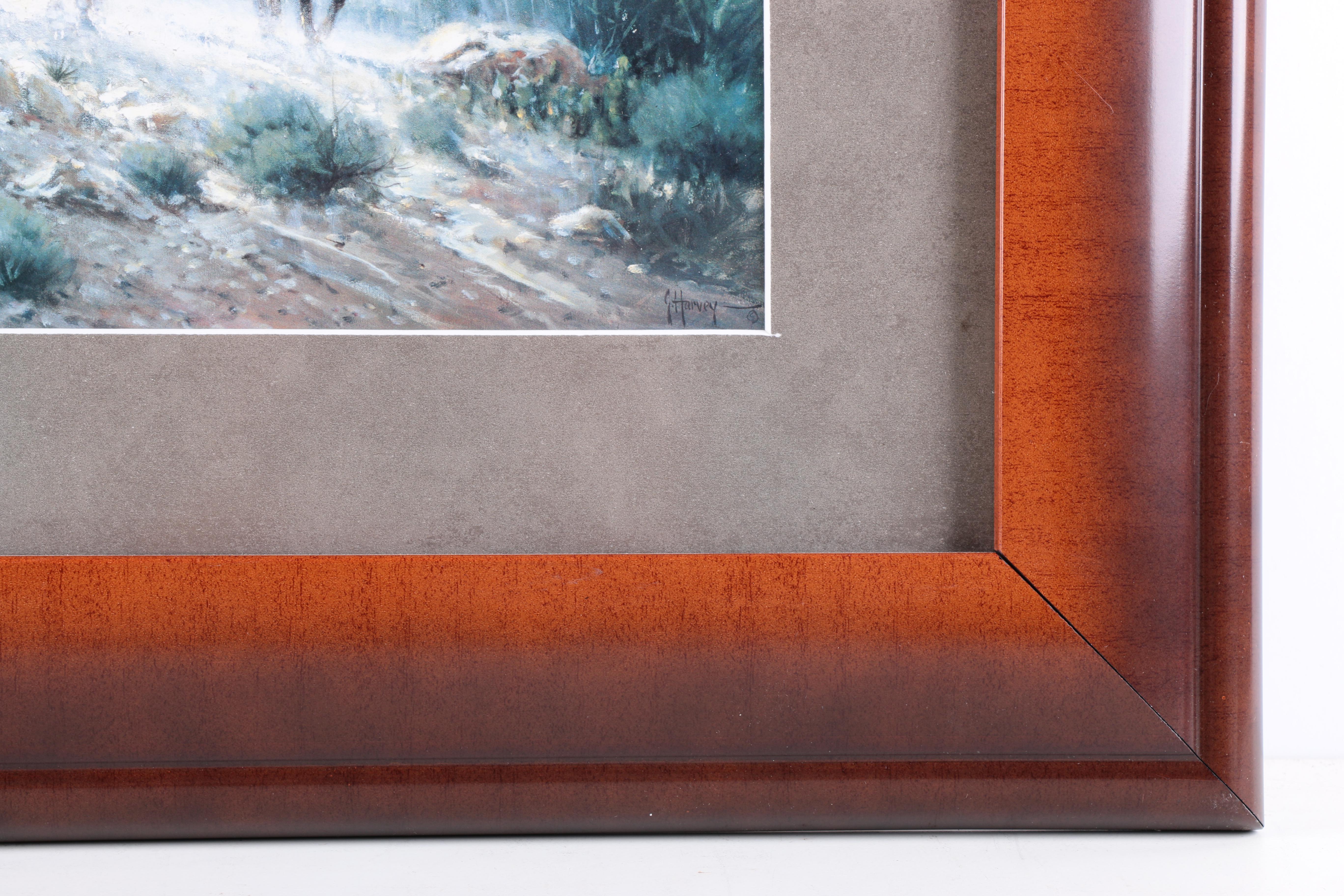 Offset Lithographs After G. Harvey Cowboy Paintings "Takin' A Soakin'" and "Lights of a New Era"