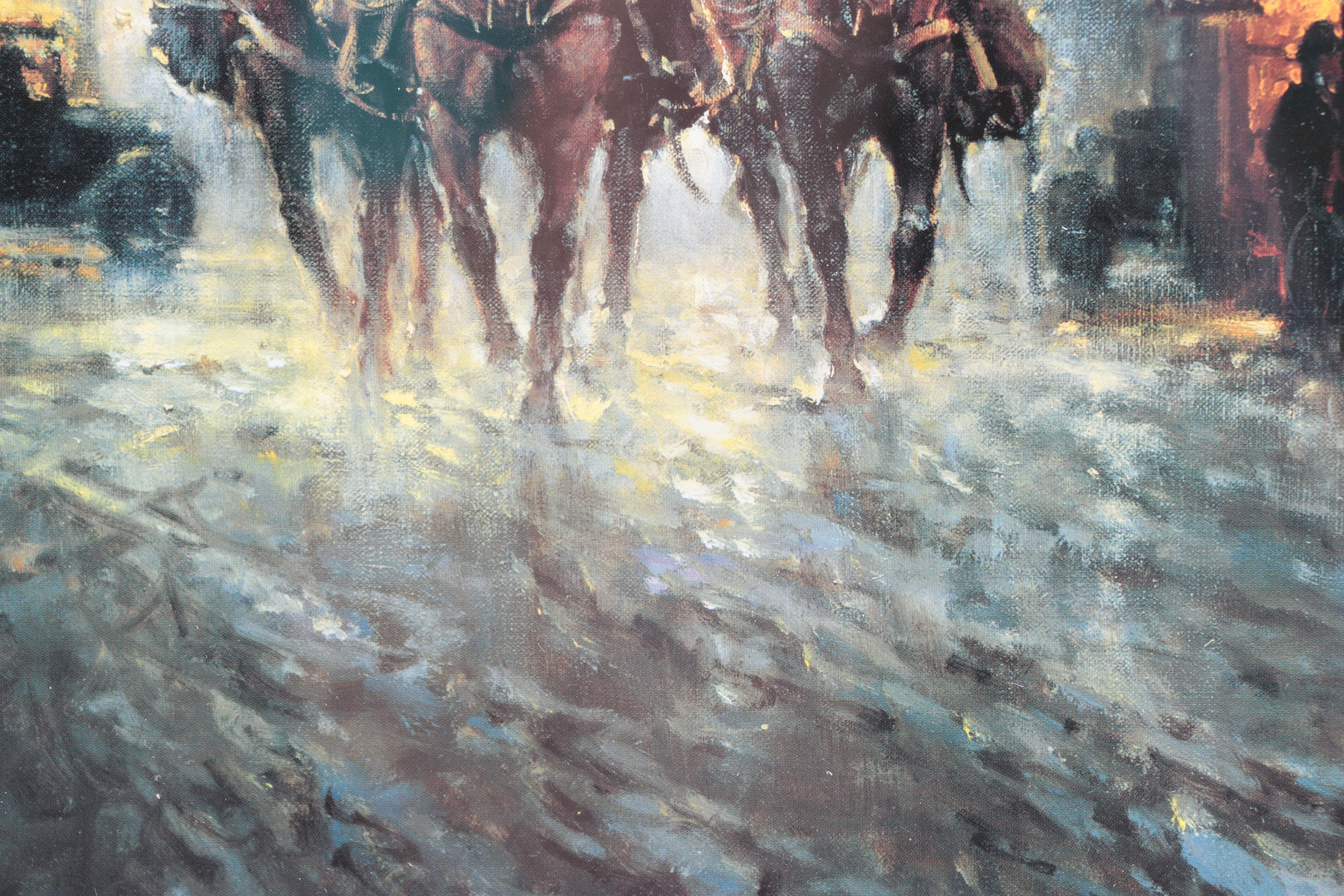 Offset Lithographs After G. Harvey Cowboy Paintings "Takin' A Soakin'" and "Lights of a New Era"