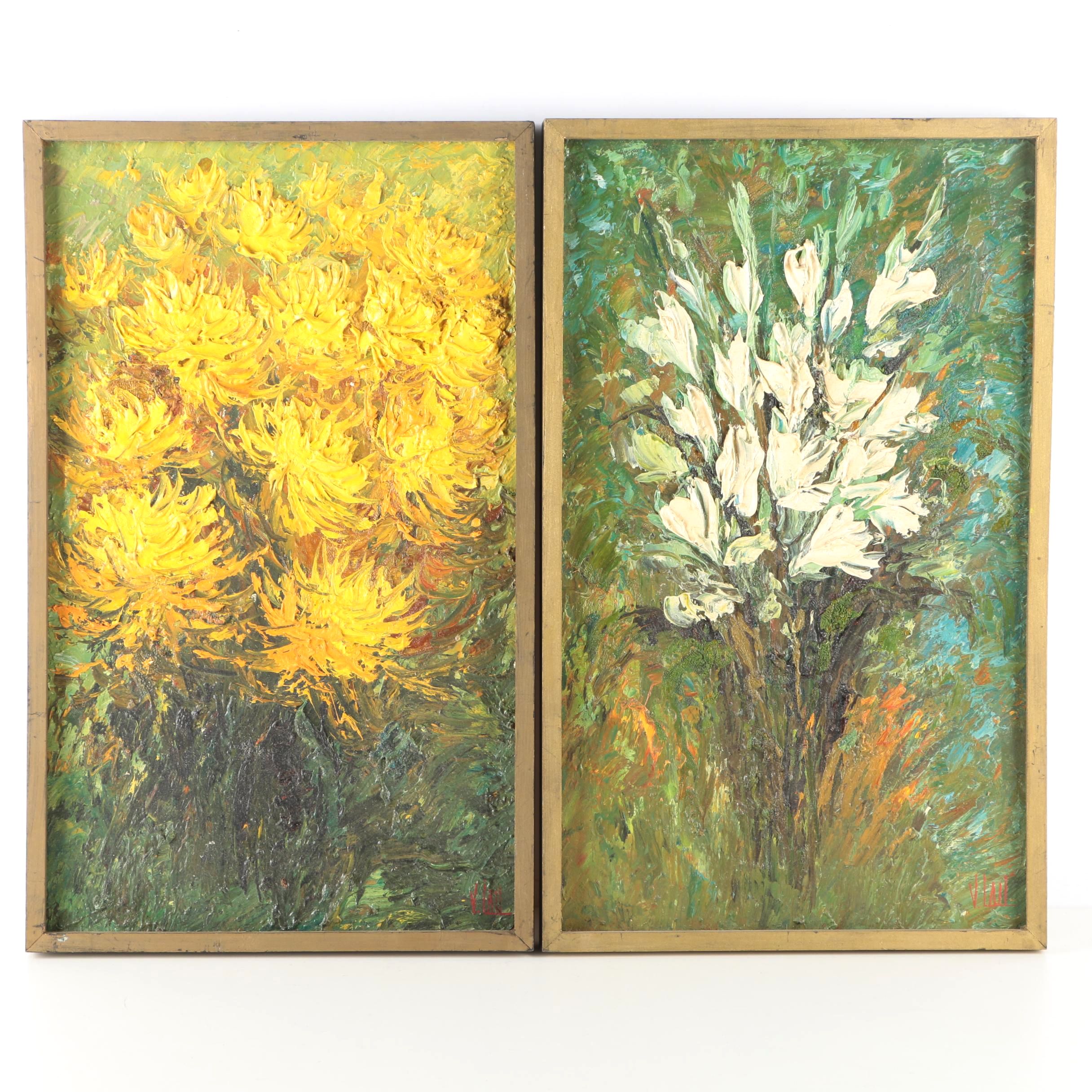V. Lail Oil Paintings on Canvas of Flowers in Heavy Impasto
