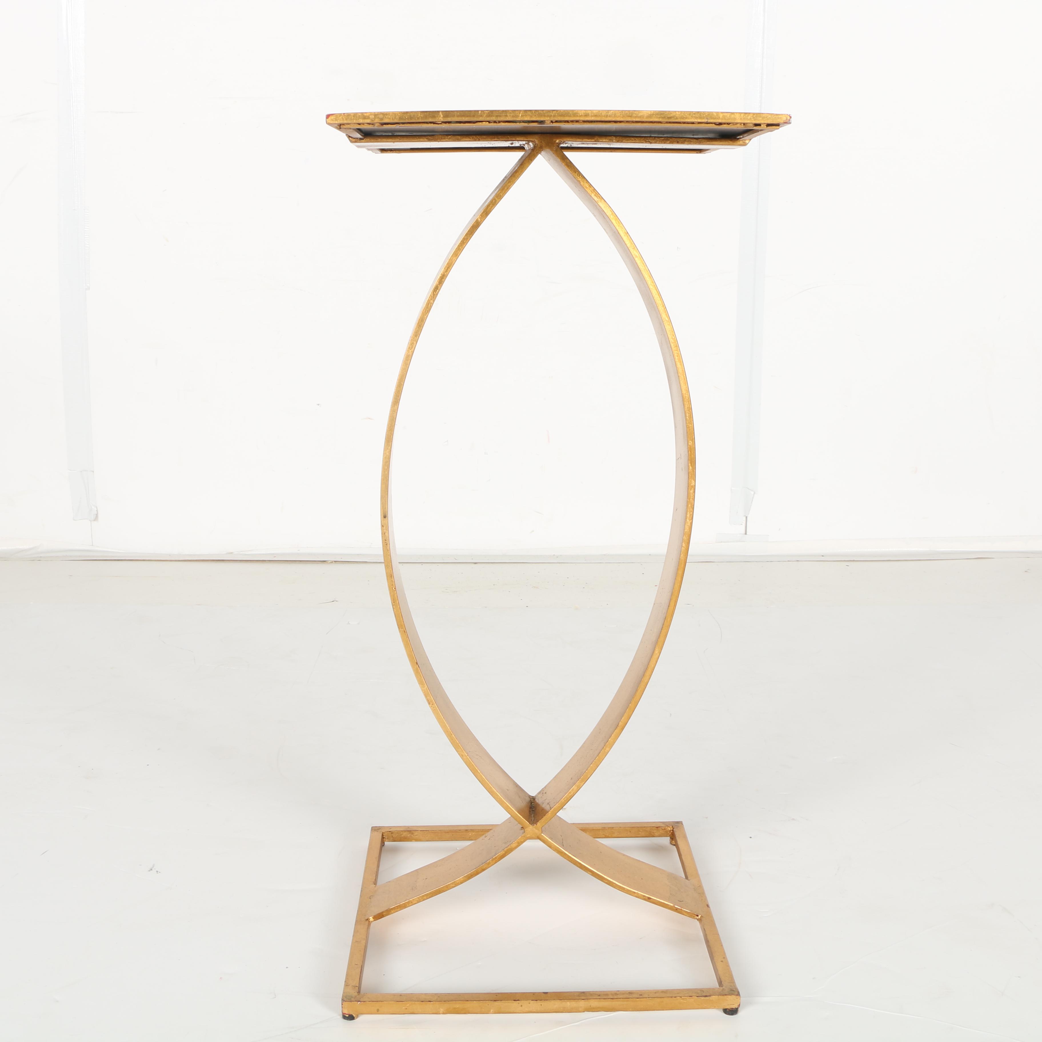 Gold Tone Mirrored Accent Table