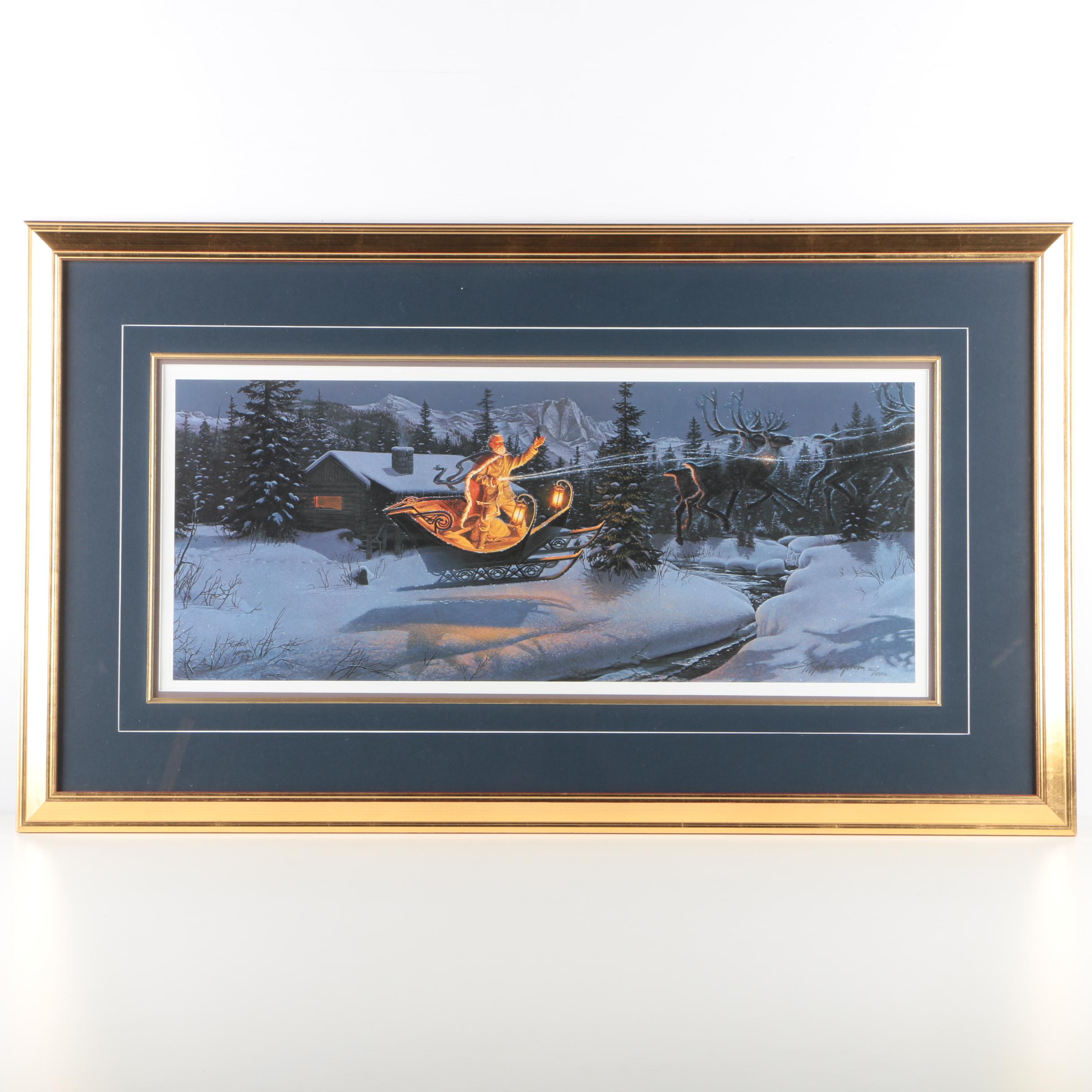 Stephen Lyman Limited Edition Offset Lithograph "Moonlit Flight on Christmas Night"