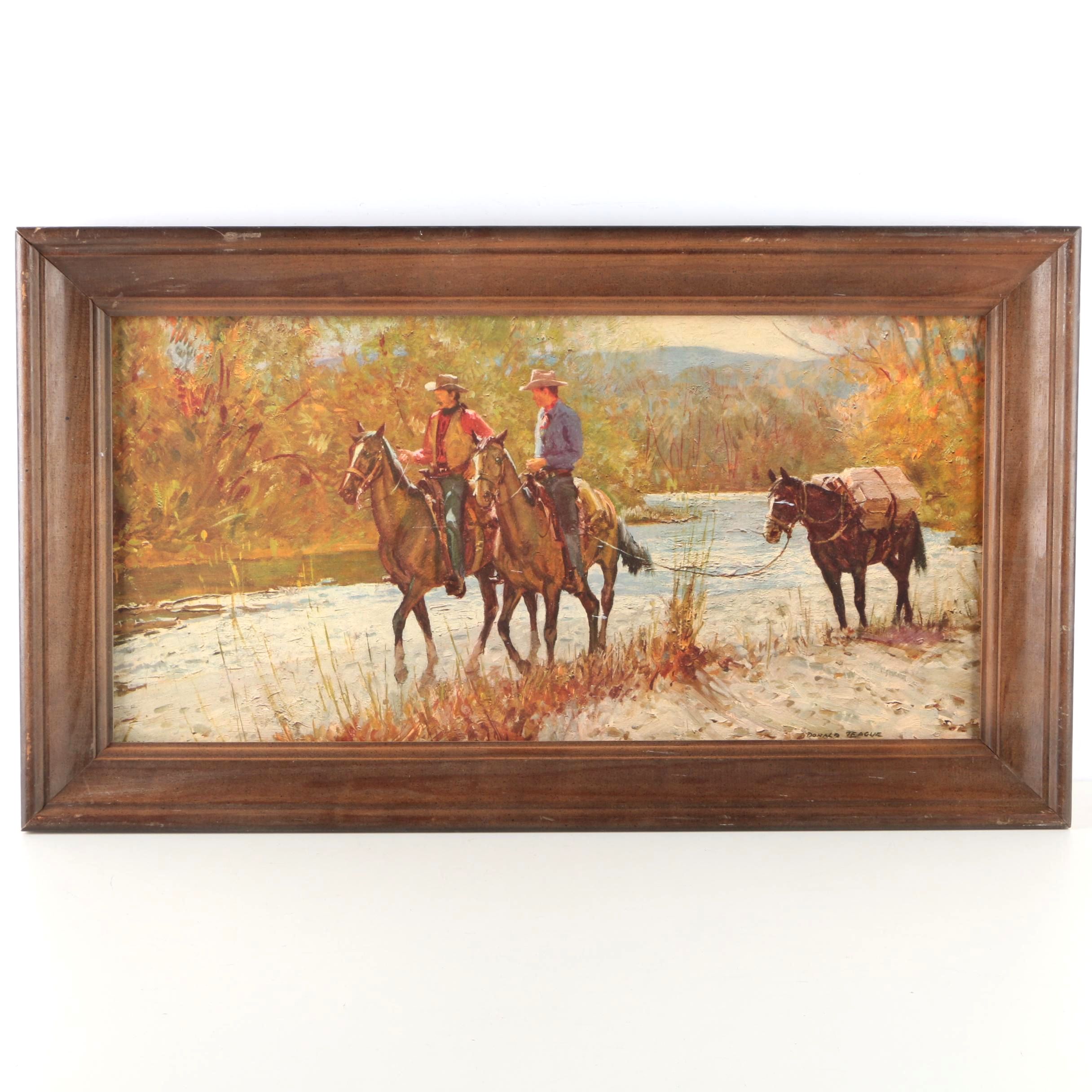 Offset Lithograph After Donald Teague of Men on Horseback