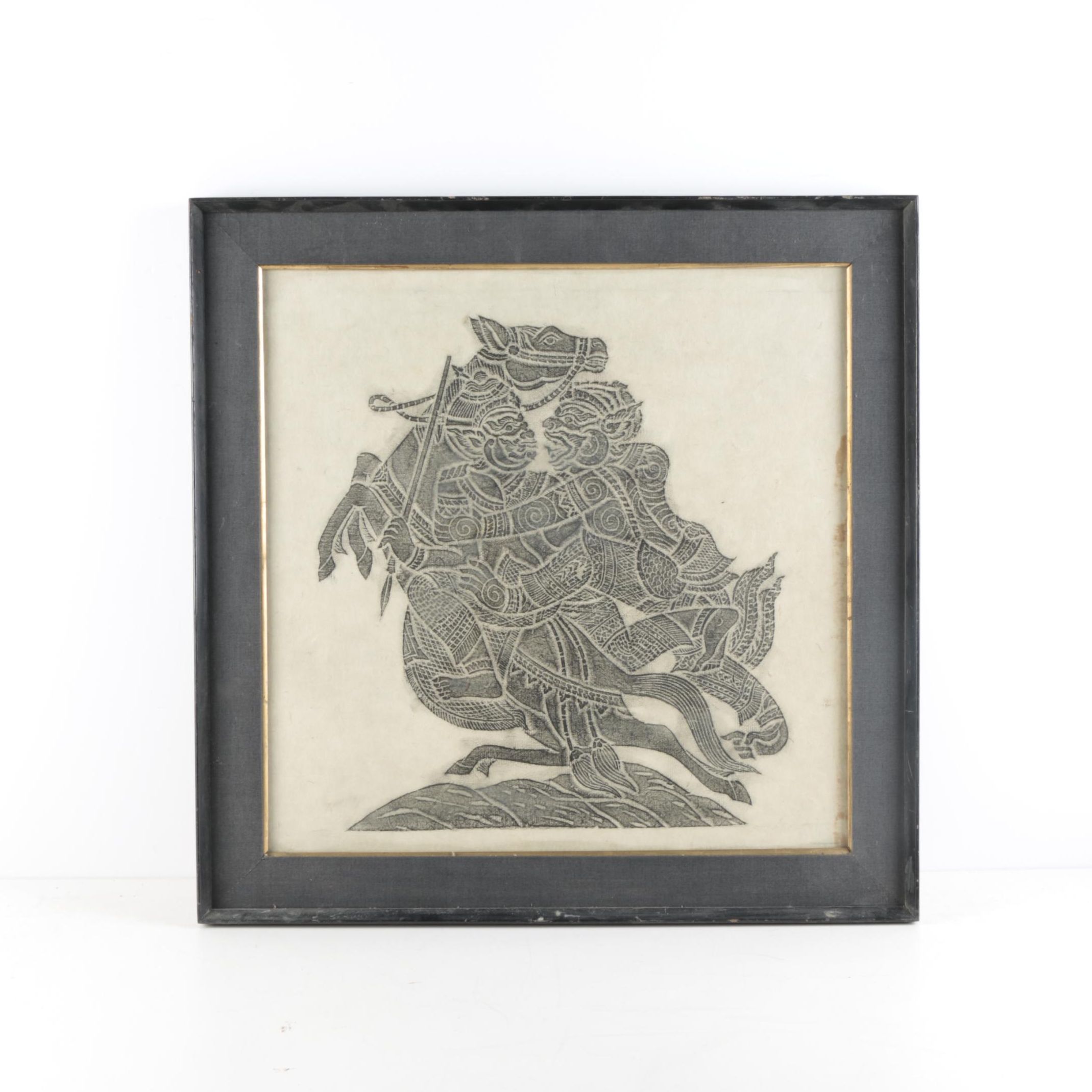 Southeast Asian Rubbing of Battling Buddhist Demon Figures