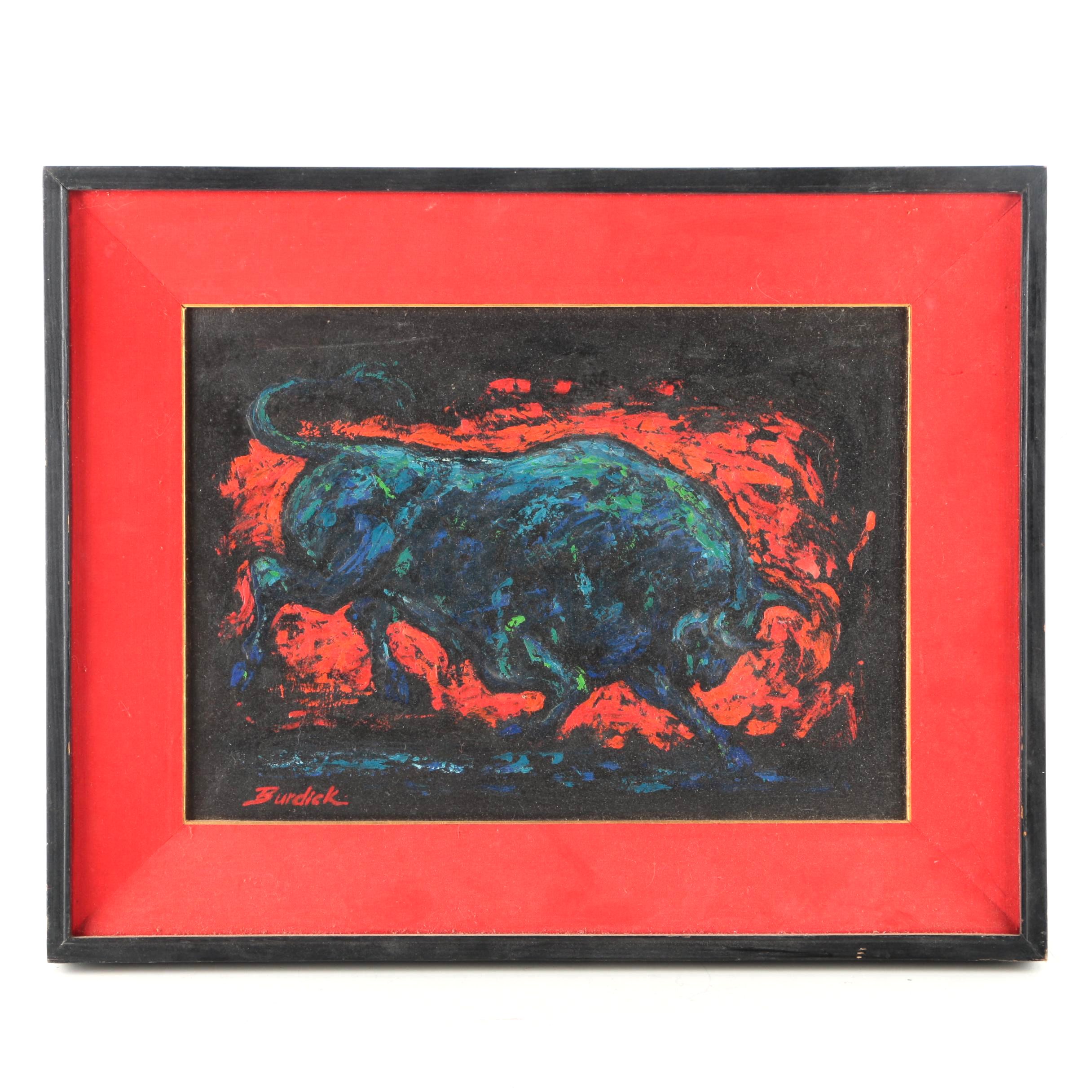 Charles Burdick Oil Painting on Board of a Bull