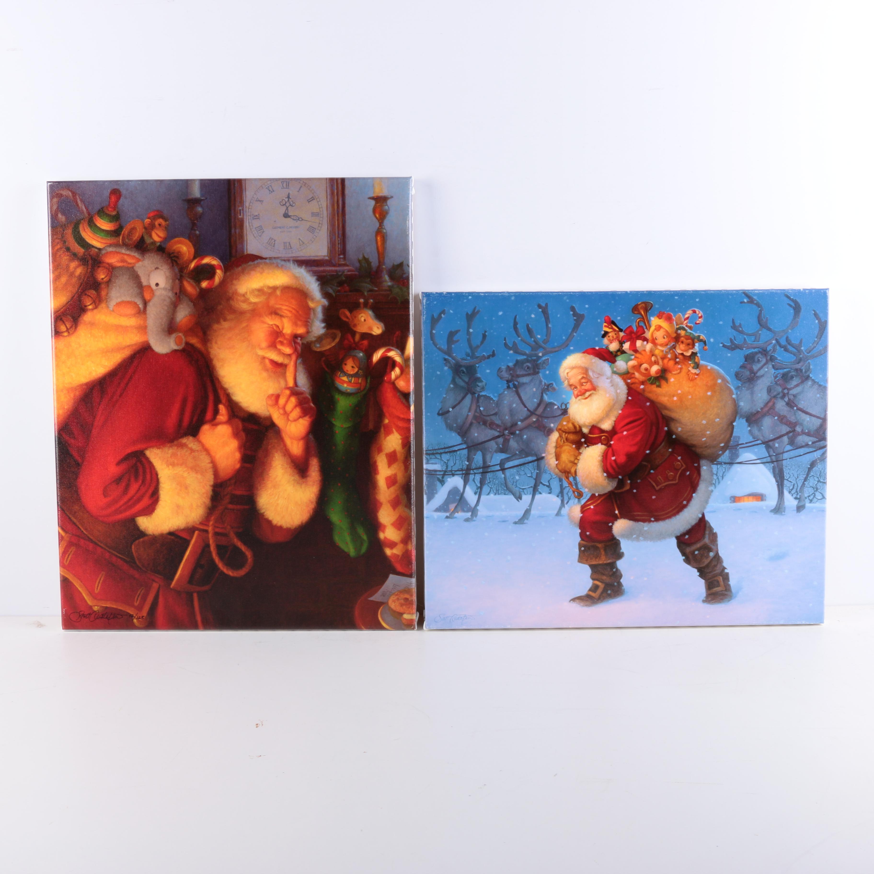 Scott Gustafson Limited Edition Giclee on Canvas "St.Nick" and "Santa With Reindeer"