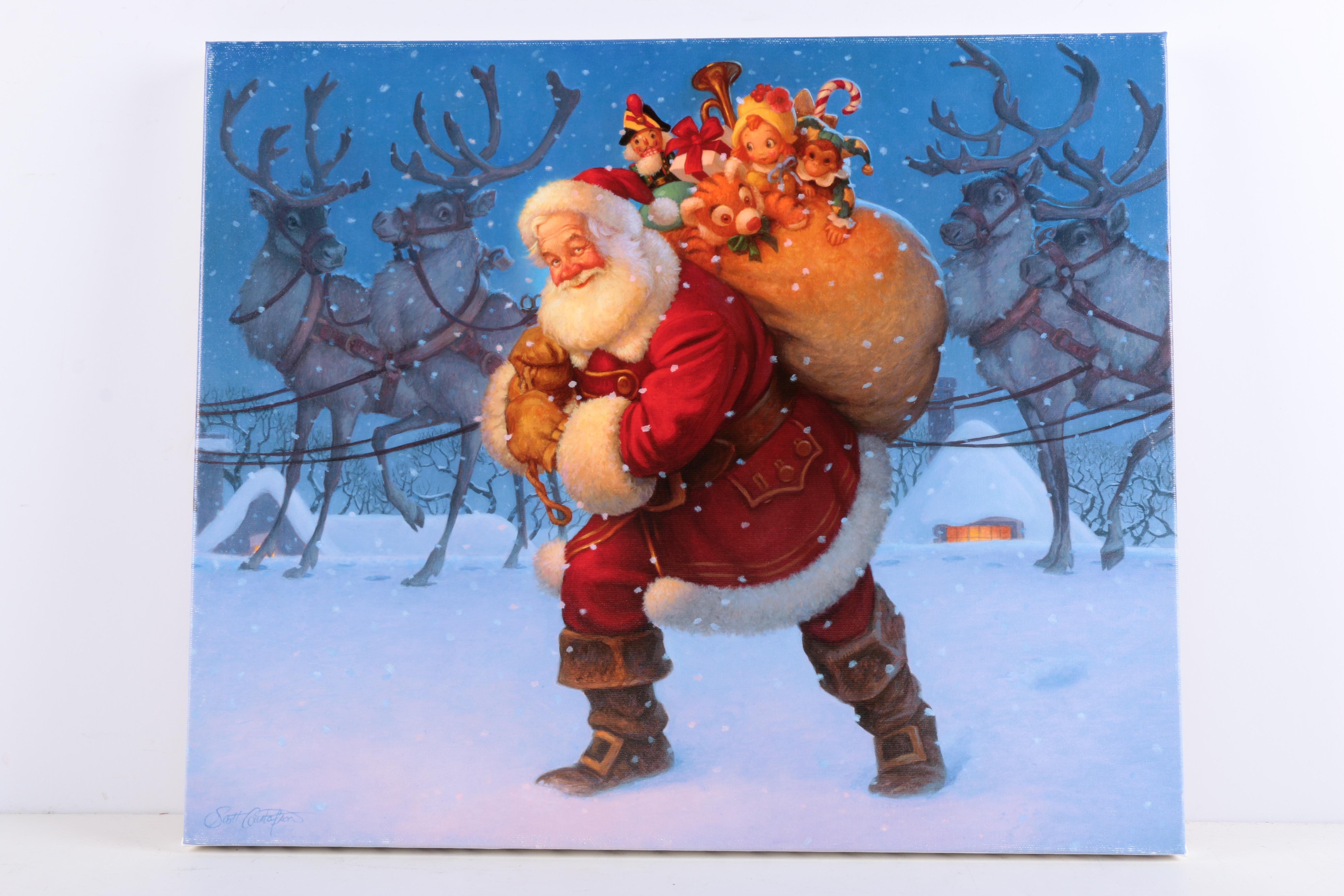 Scott Gustafson Limited Edition Giclee on Canvas "St.Nick" and "Santa With Reindeer"
