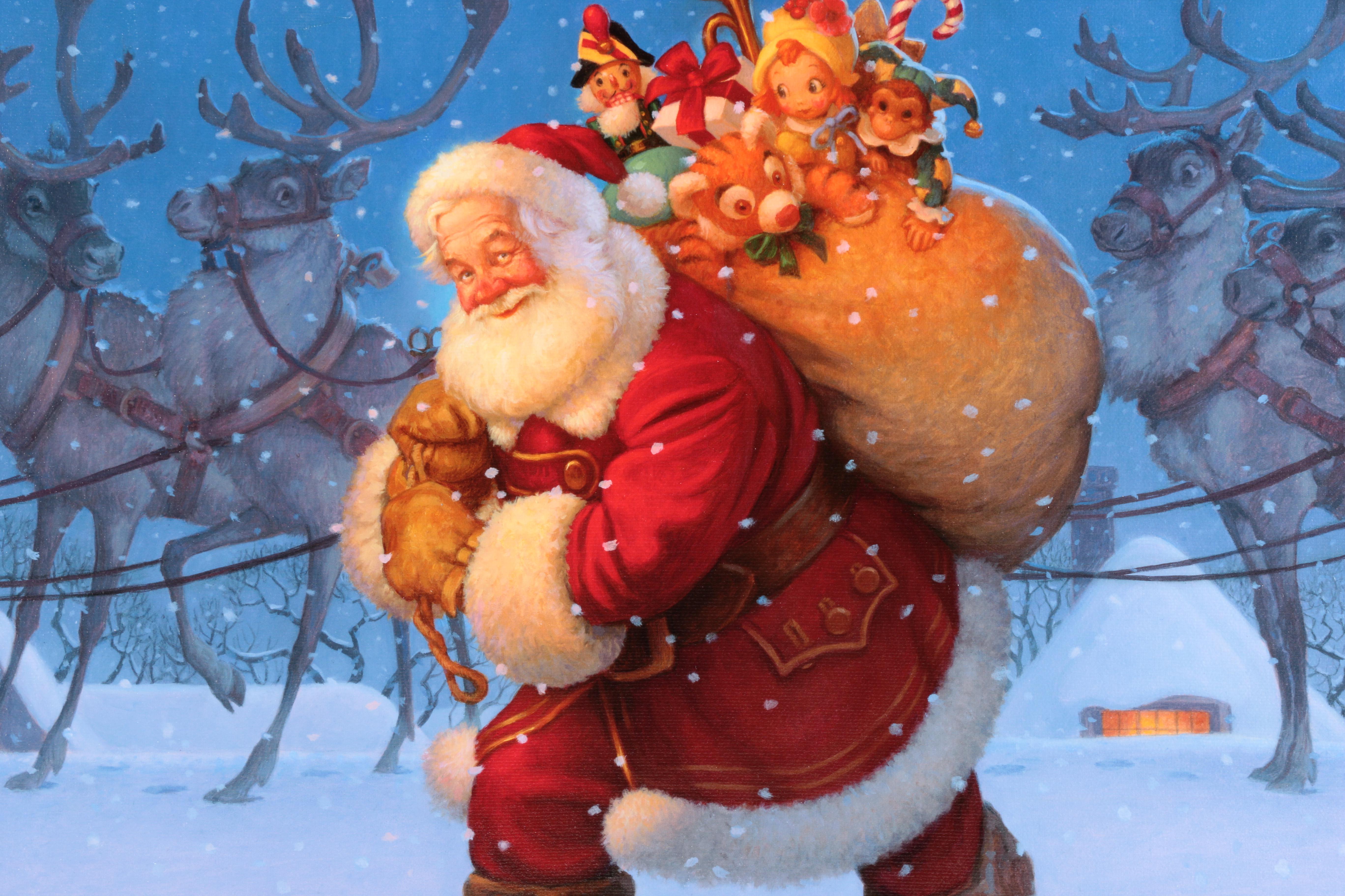 Scott Gustafson Limited Edition Giclee on Canvas "St.Nick" and "Santa With Reindeer"