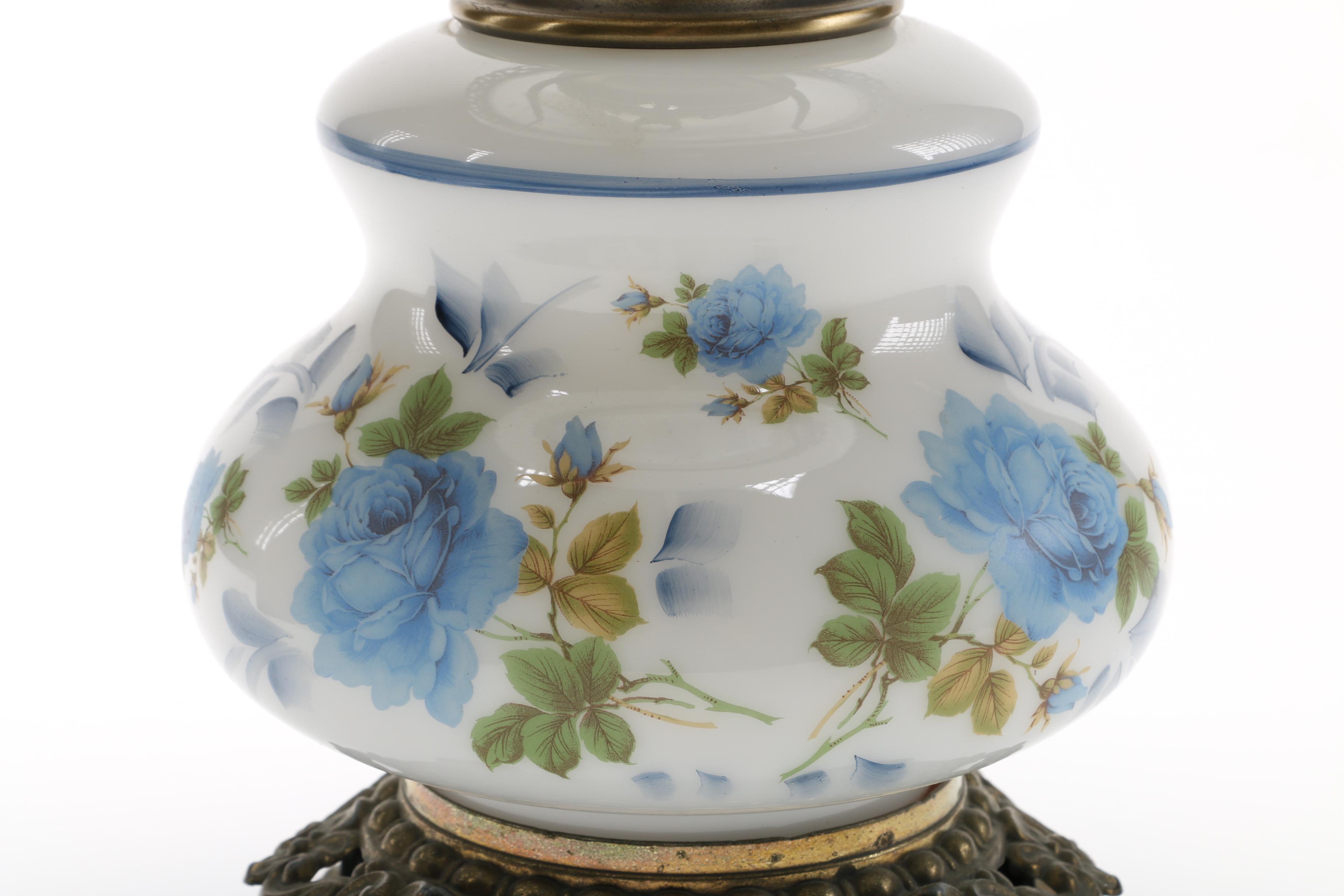 Blue Rose Glass Hurricane Lamp