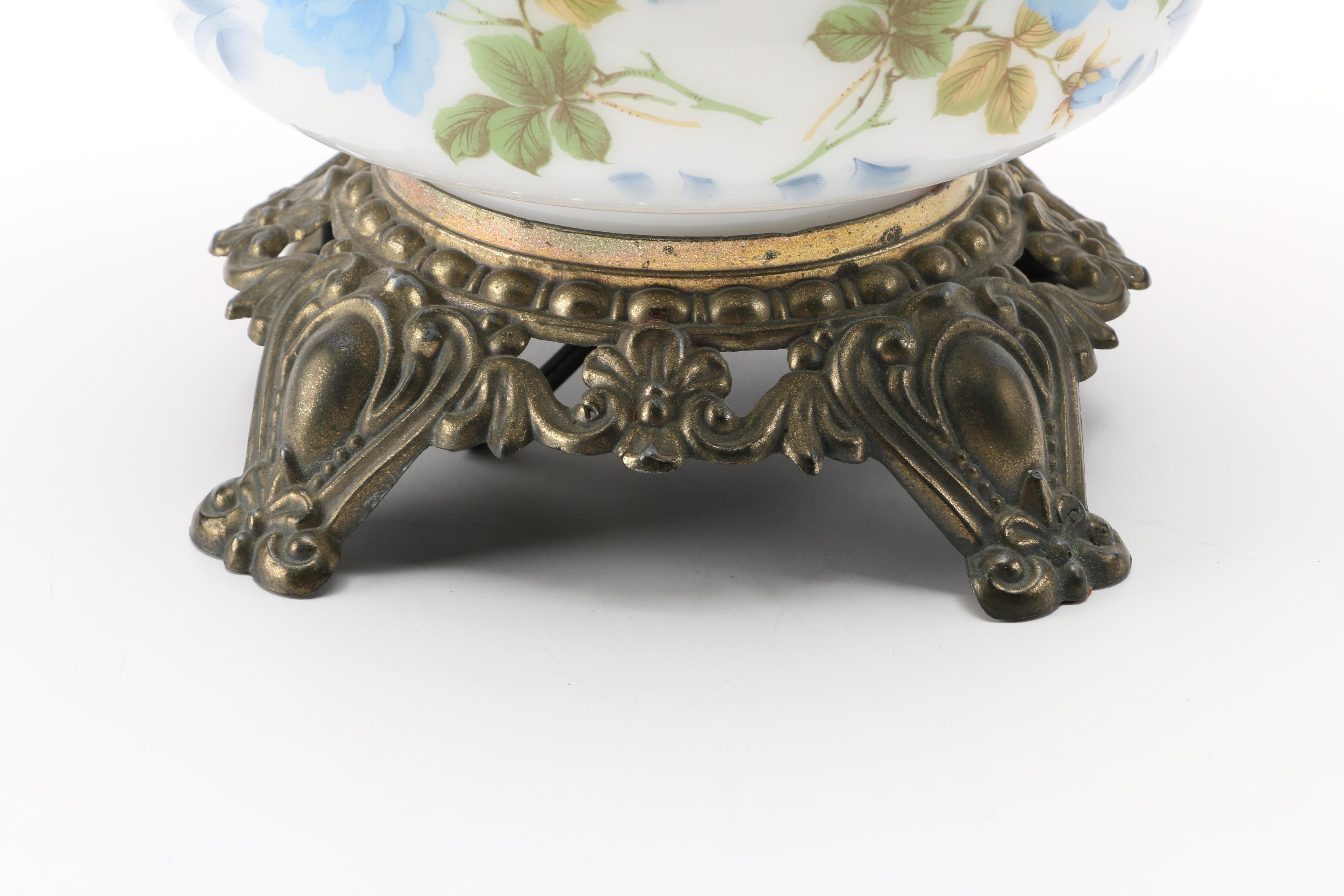 Blue Rose Glass Hurricane Lamp