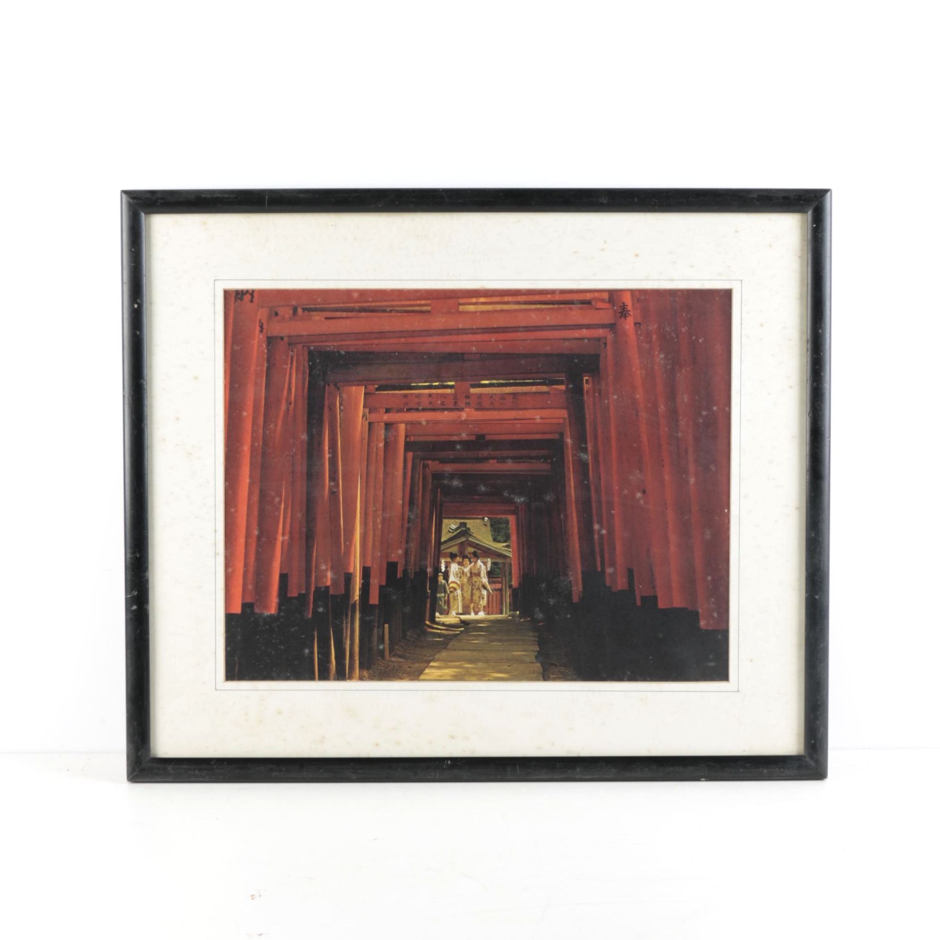 Framed Offset Lithograph on Paper of a Torii