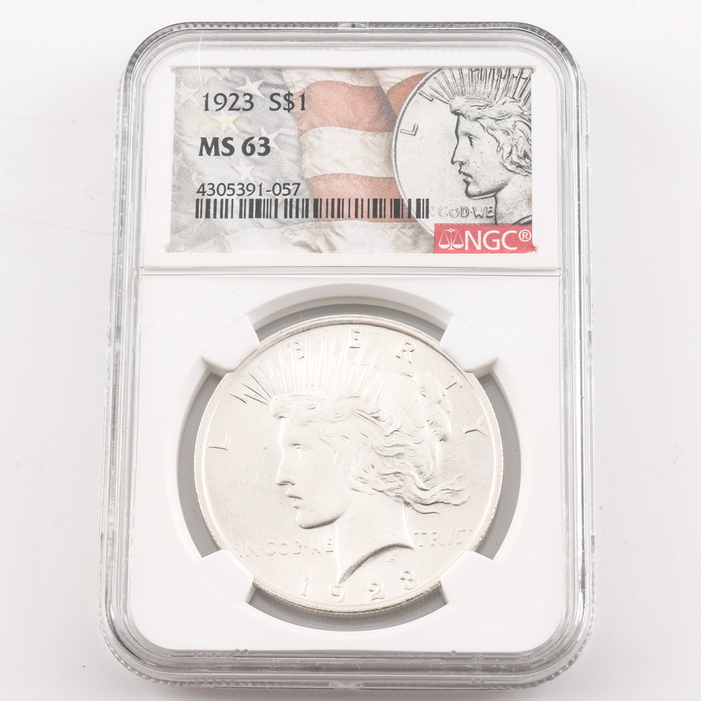 1922, 1923, and 1925 Peace Dollar Encapsulated and Graded MS 63 by NGC