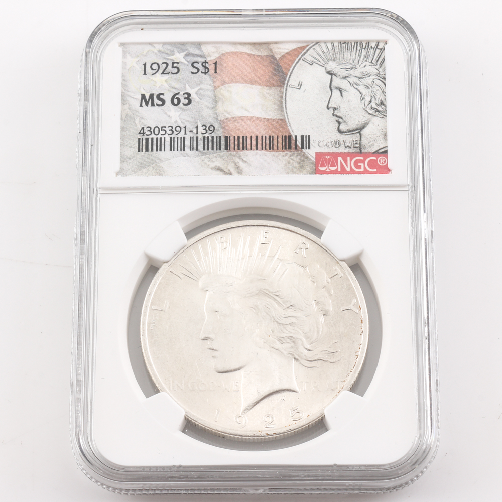 1922, 1923, and 1925 Peace Dollar Encapsulated and Graded MS 63 by NGC