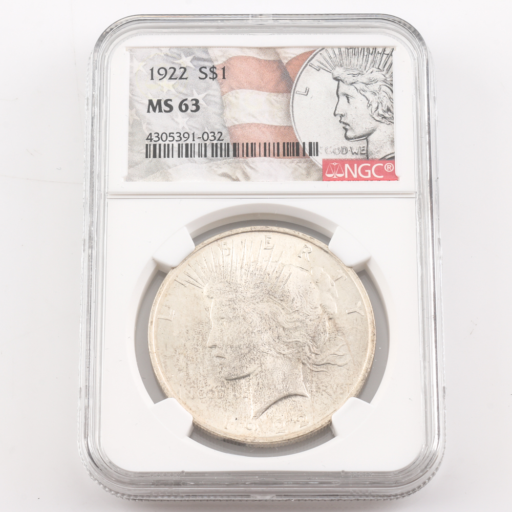 1922, 1923, and 1925 Peace Dollar Encapsulated and Graded MS 63 by NGC