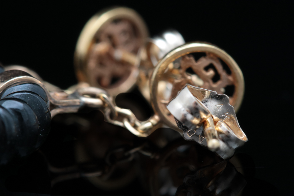 14K Gold and Black Jade Dangle Hoop Earrings