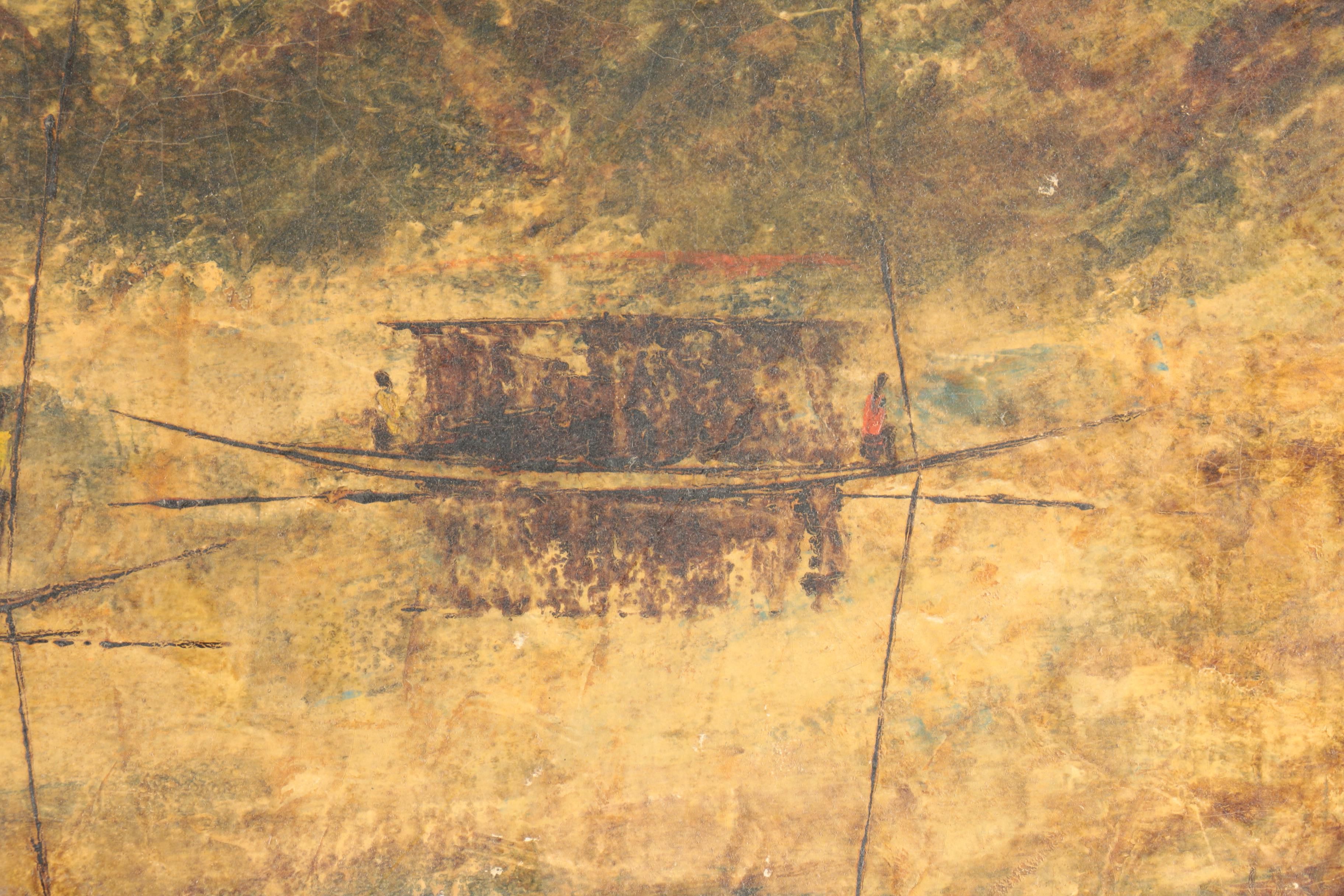 Abstract Oil Painting on Canvas of Boats on River