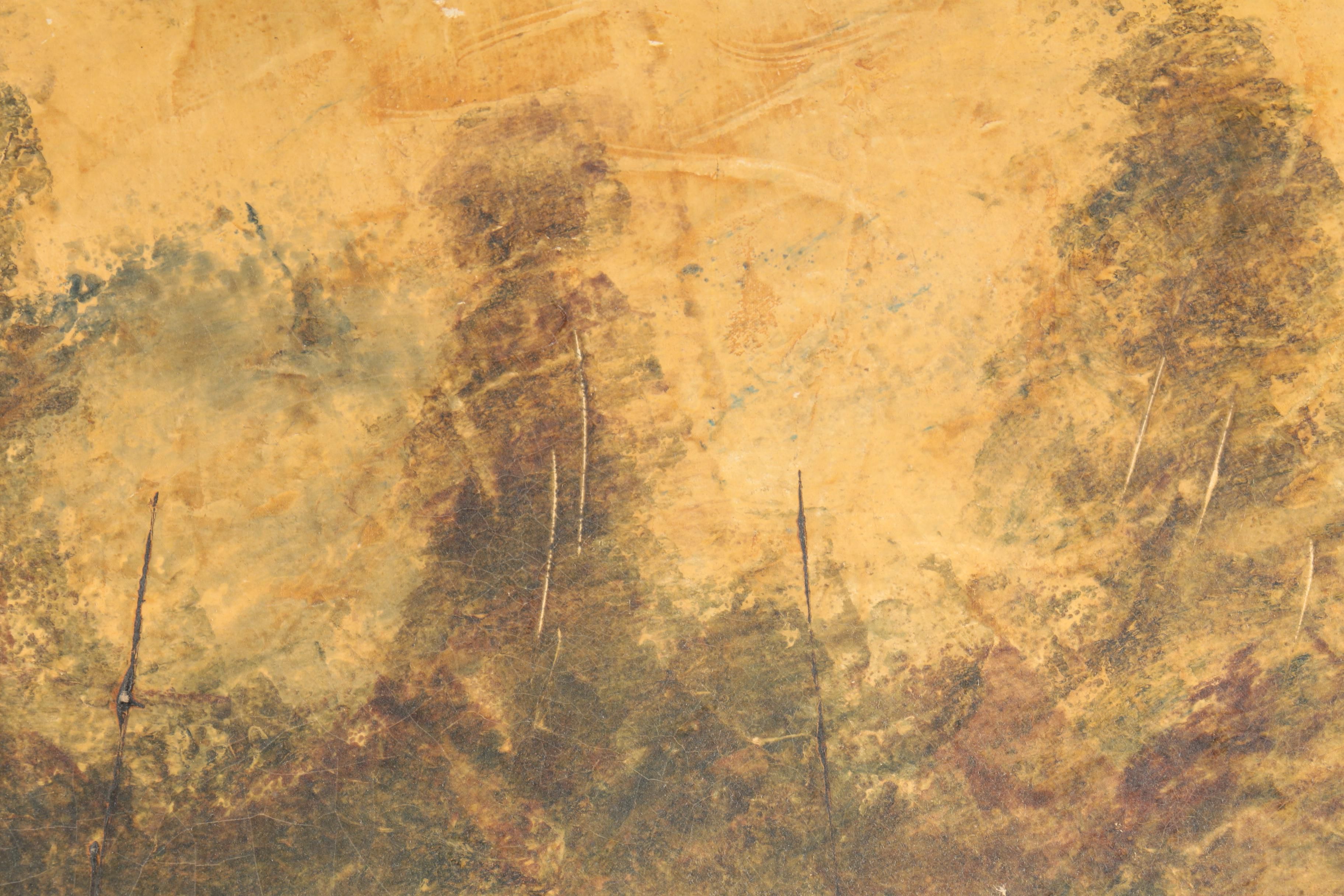 Abstract Oil Painting on Canvas of Boats on River