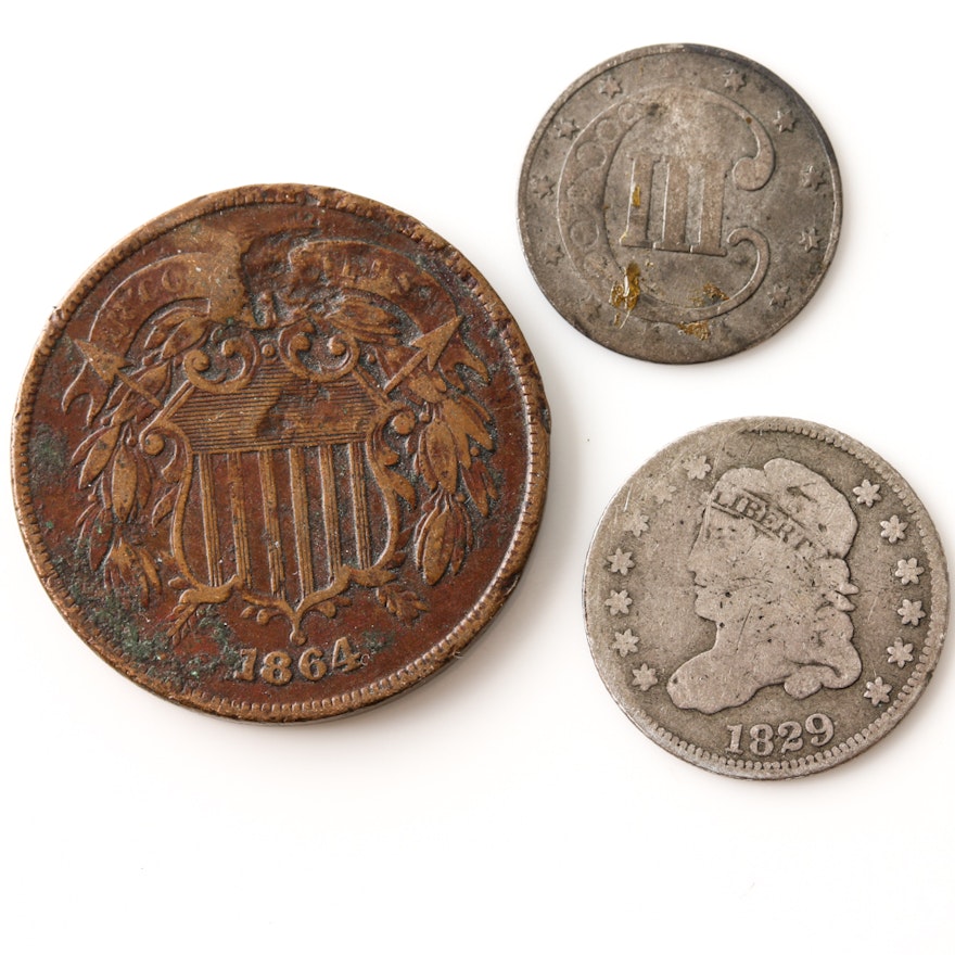 Group of American Coins Including an 1829 Capped Bust Silver Half Dime