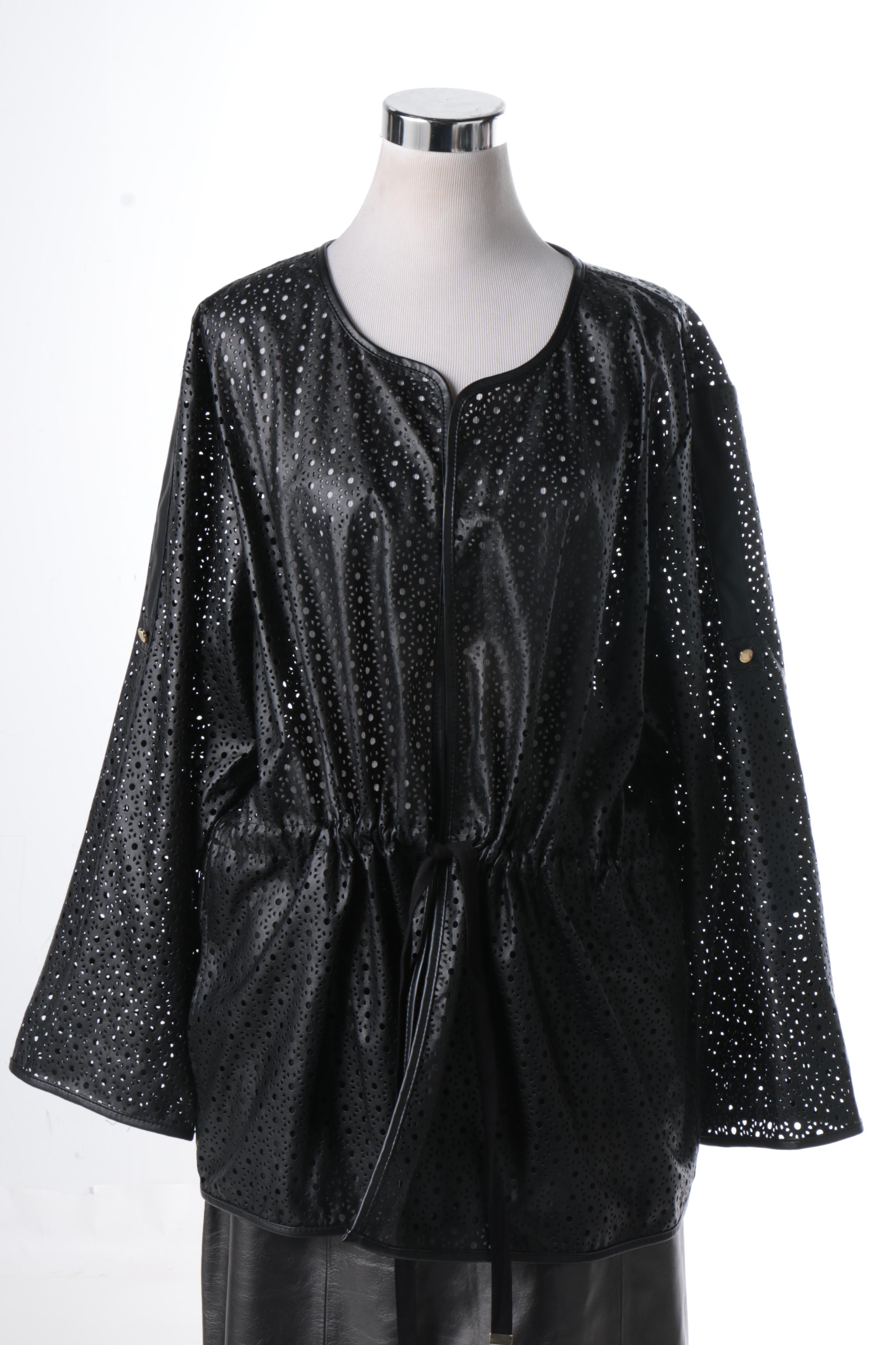 Calvin Klein Faux Leather Tunic Jacket with Lord & Taylor Leather Skirt