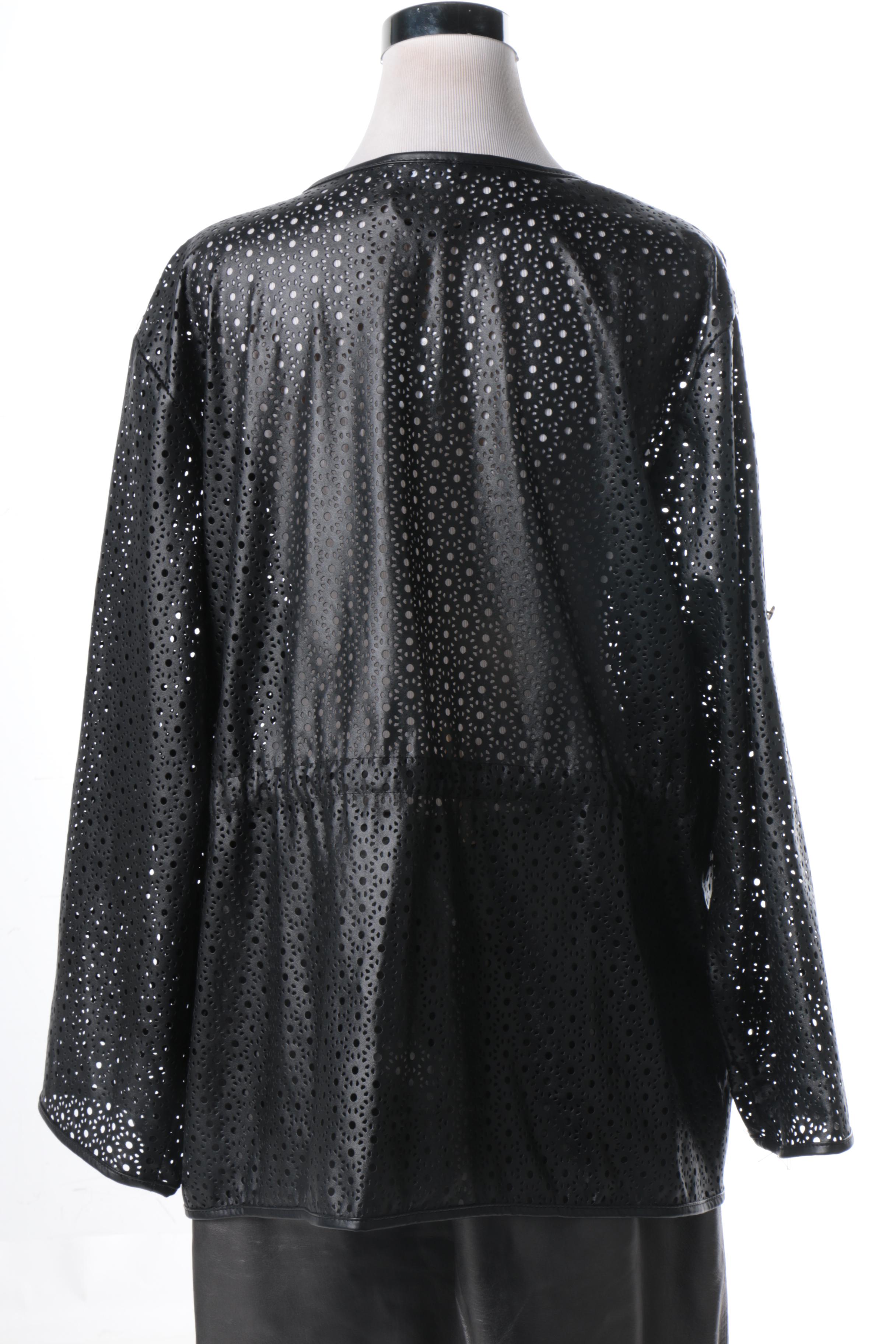 Calvin Klein Faux Leather Tunic Jacket with Lord & Taylor Leather Skirt