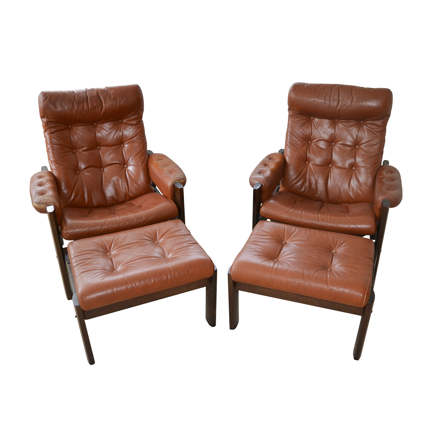 Danish Modern Leather Stressless Amigo Reclining Chair & Ottoman Grouping by Ekornes