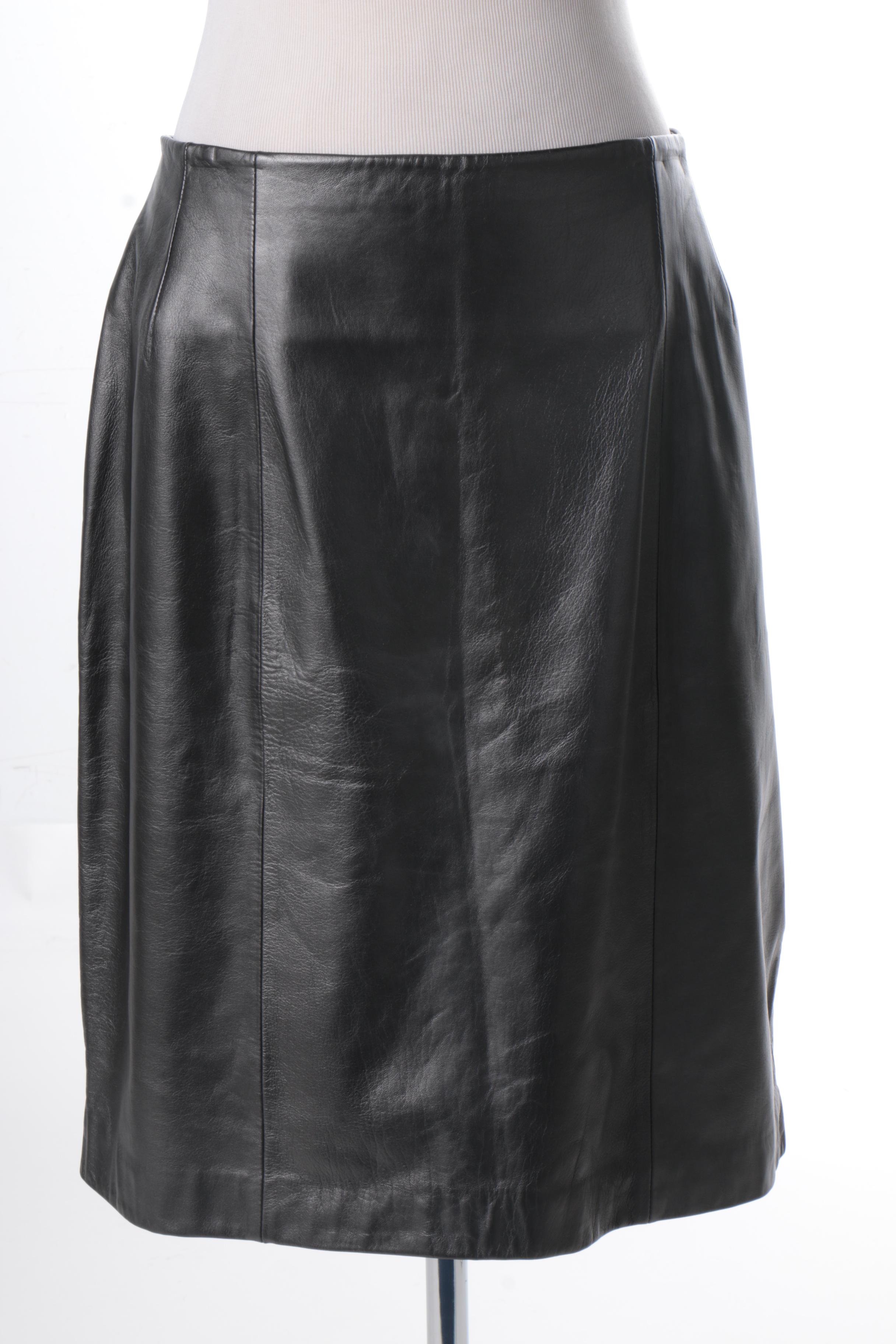 Calvin Klein Faux Leather Tunic Jacket with Lord & Taylor Leather Skirt